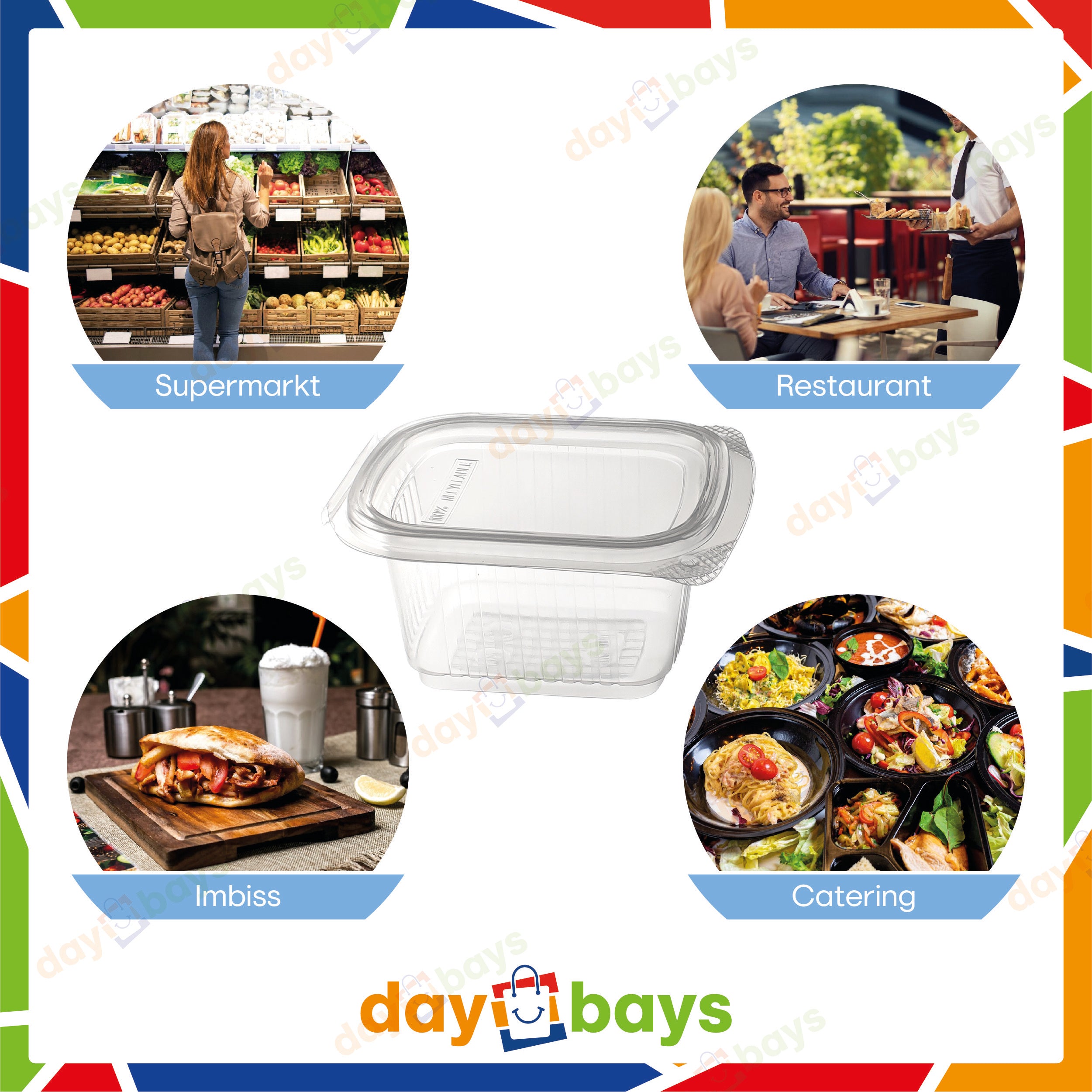 DayBays Feinkostbecher PP 200 cc. 108x81x44 mm eckig Kombi-Verpackung inklusive passende Deckel