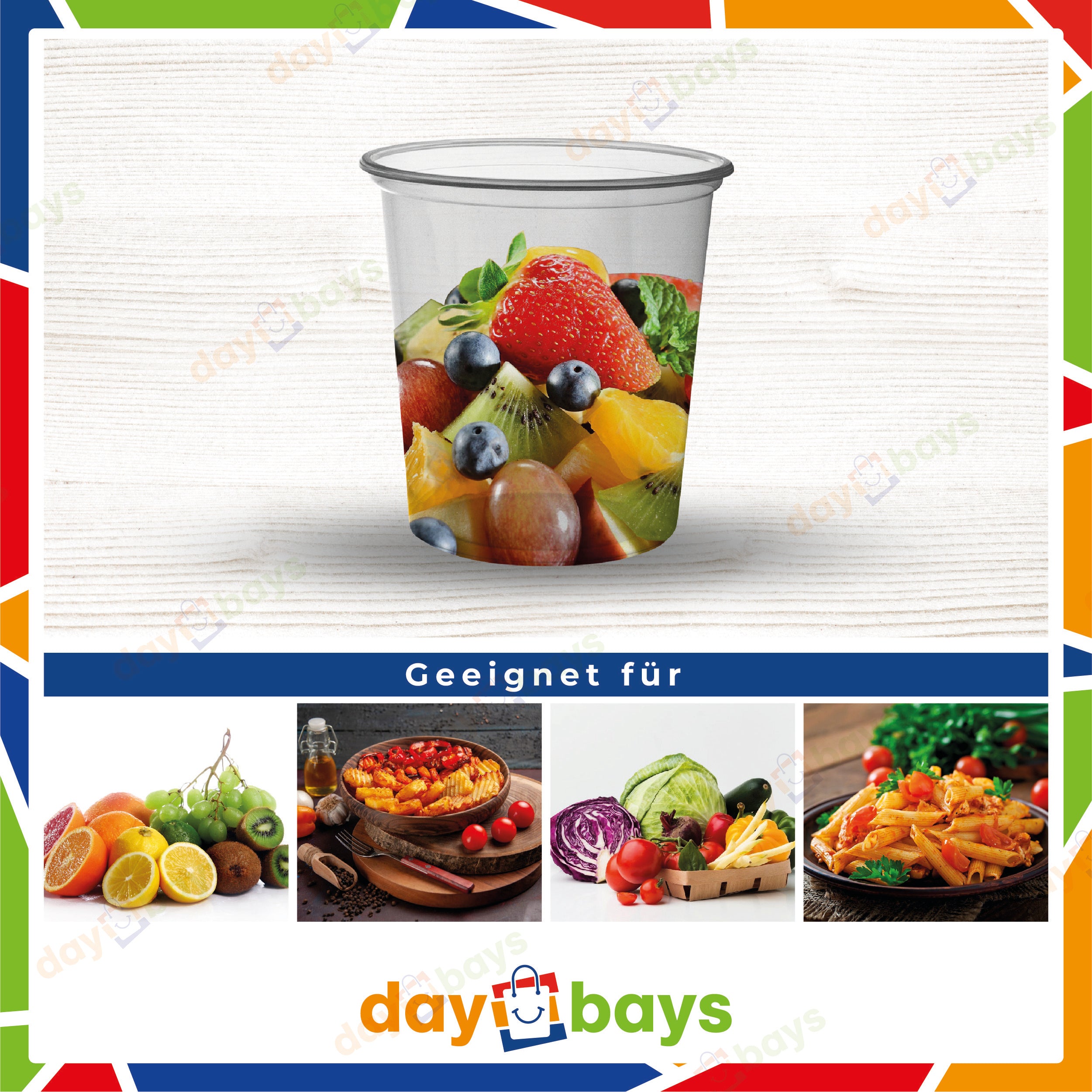 DayBays Feinkostbecher PP 500 cc. 101x104 mm rund Kombi-Verpackung inklusive passende Deckel