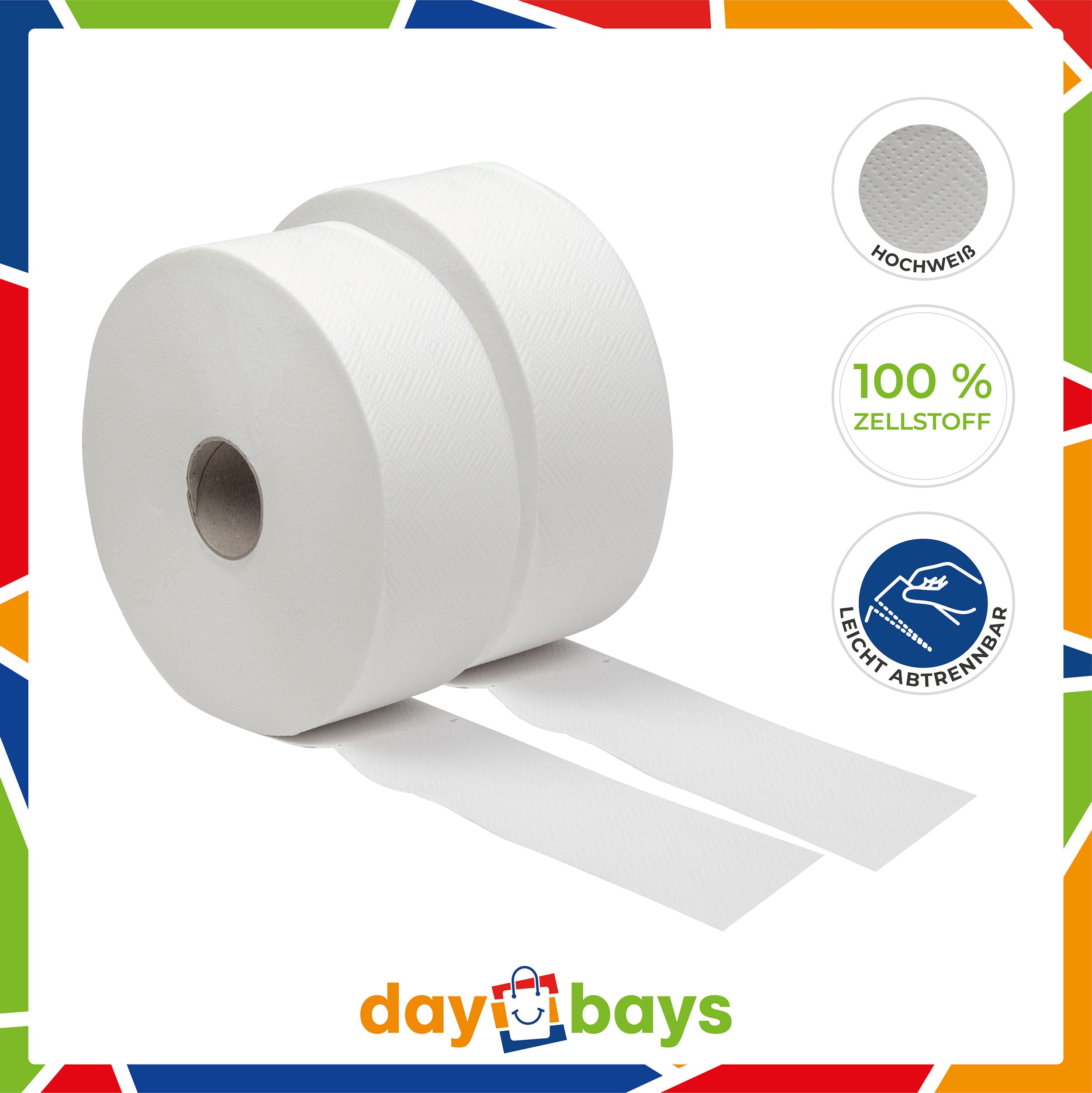DayBays Jumbo Toilettenpapier Mini 2-lagig 393 Blatt Zellstoff Extra Weich Weiß