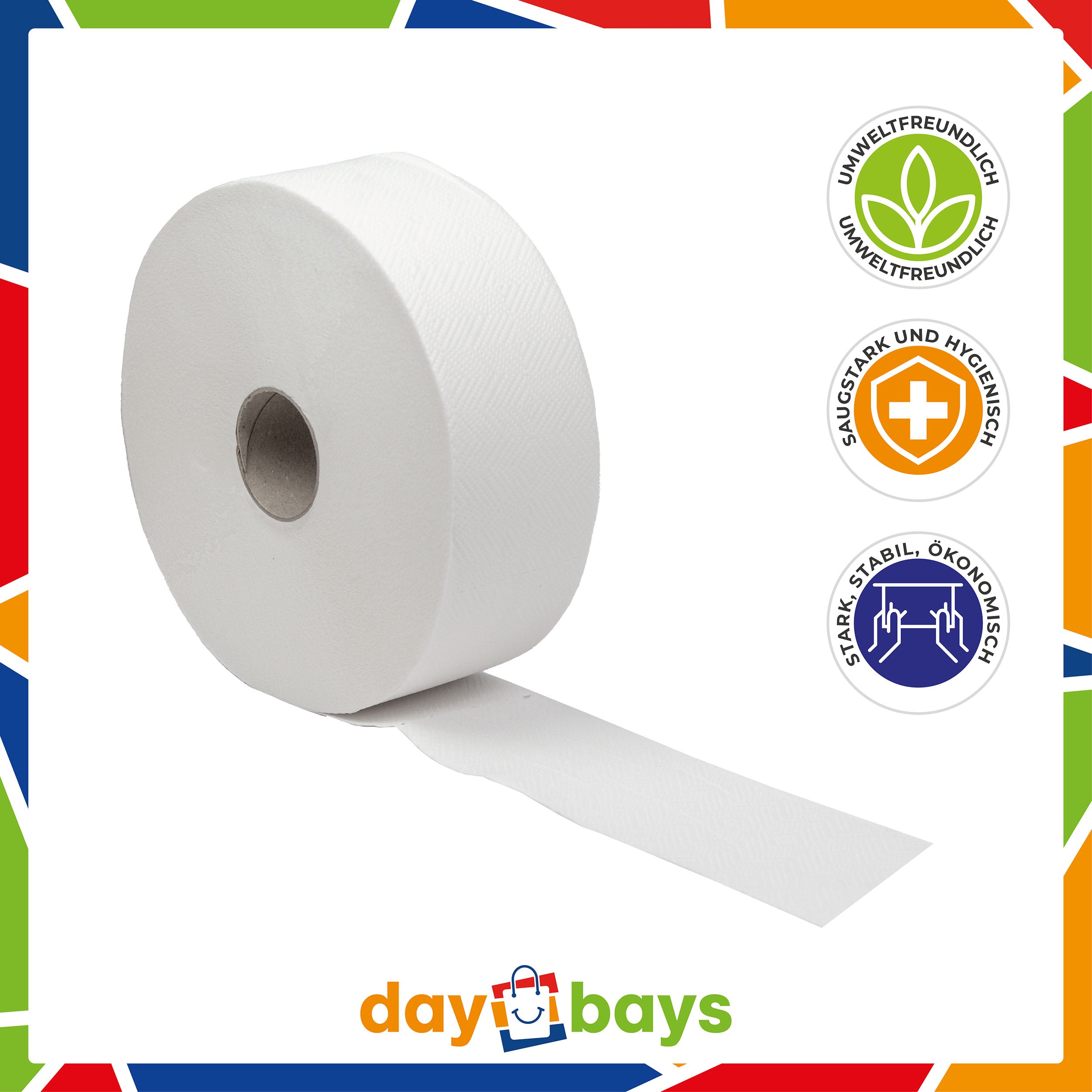 DayBays Jumbo Toilettenpapier Mini 2-lagig 393 Blatt Zellstoff Extra Weich Weiß