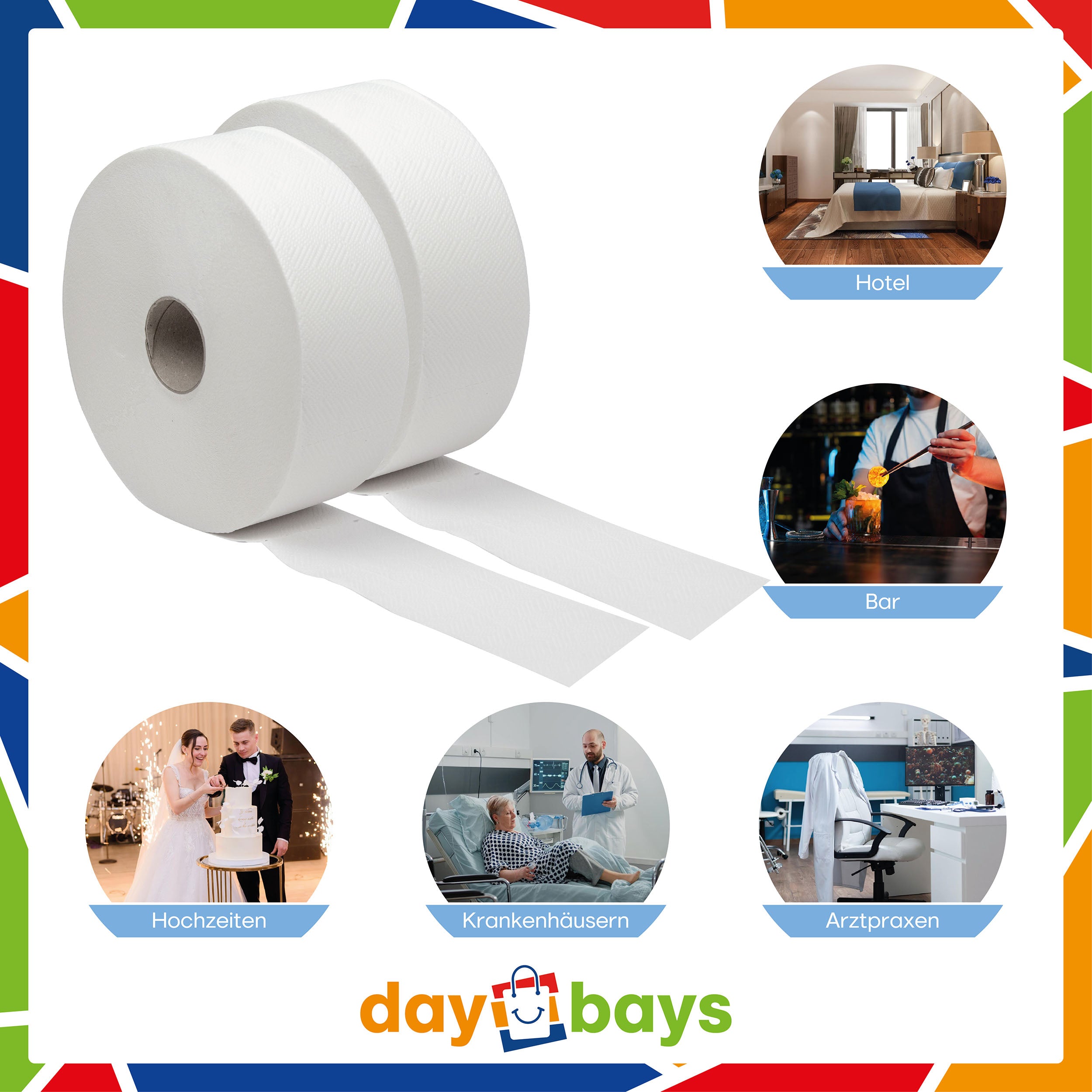 DayBays Jumbo Toilettenpapier Mini 2-lagig 393 Blatt Zellstoff Extra Weich Weiß