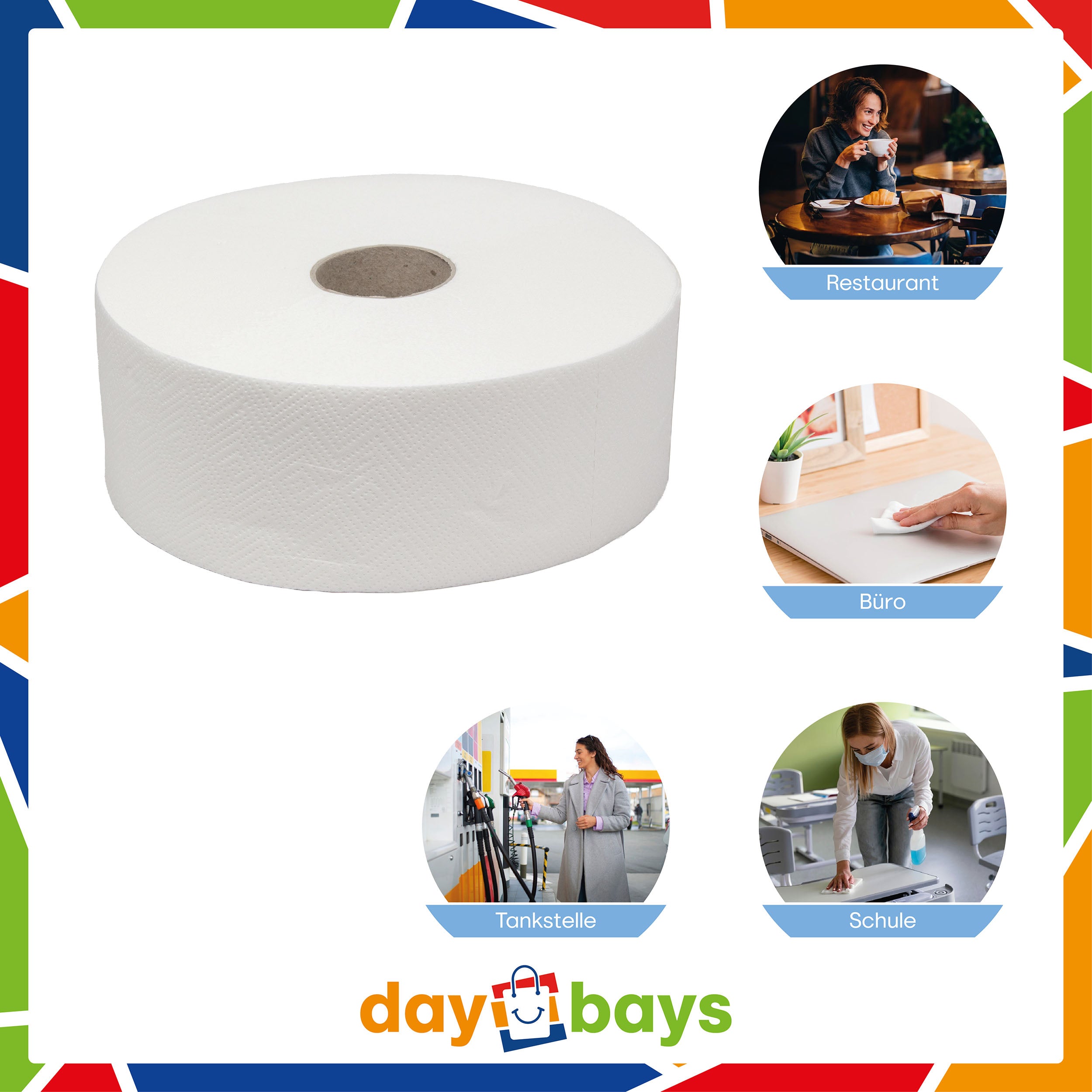 DayBays Jumbo Toilettenpapier Mini 2-lagig 393 Blatt Zellstoff Extra Weich Weiß