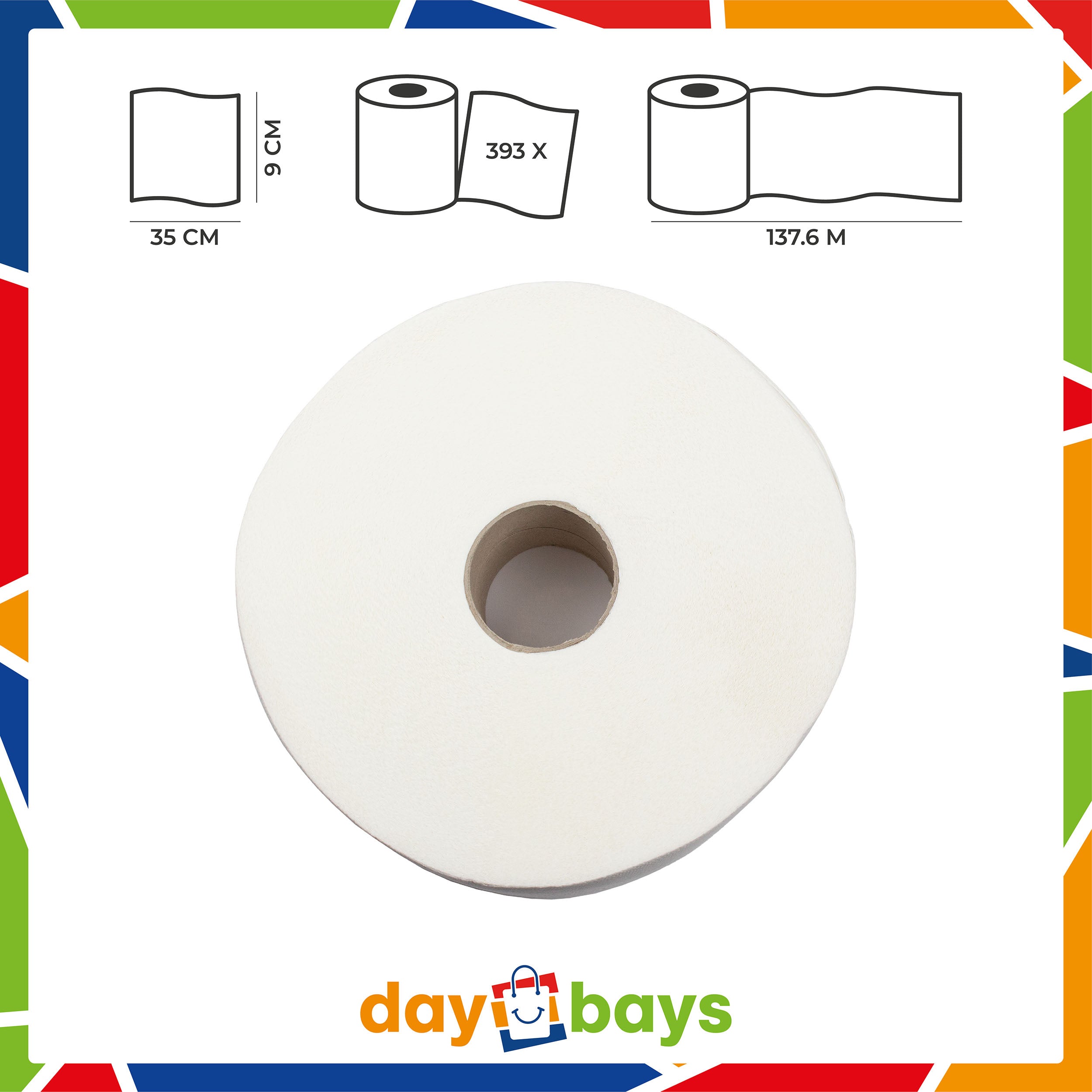 DayBays Jumbo Toilettenpapier Mini 2-lagig 393 Blatt Zellstoff Extra Weich Weiß
