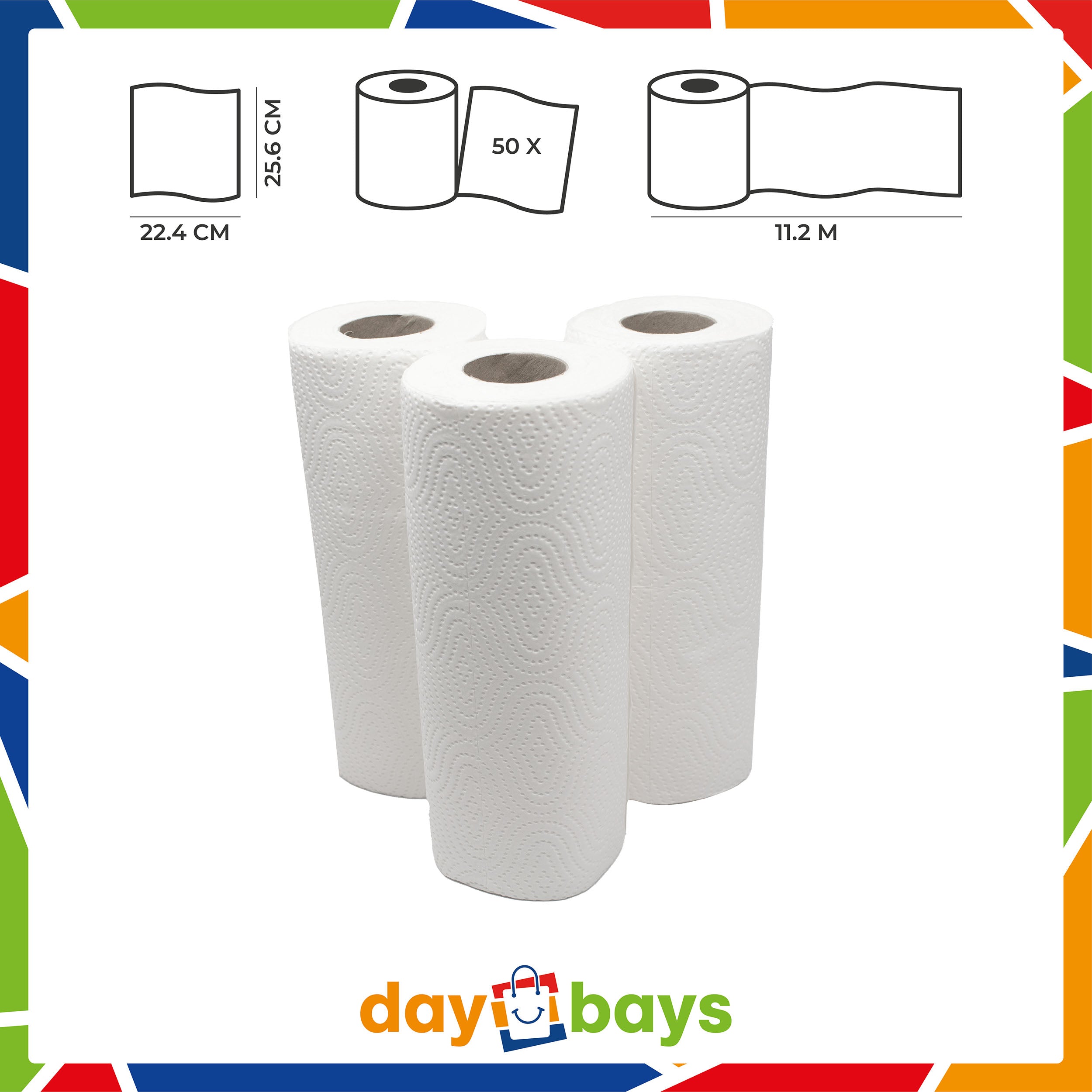 DayBays Küchenrolle 3-lagig 50 Blatt Zellstoff Extra Weich Weiß