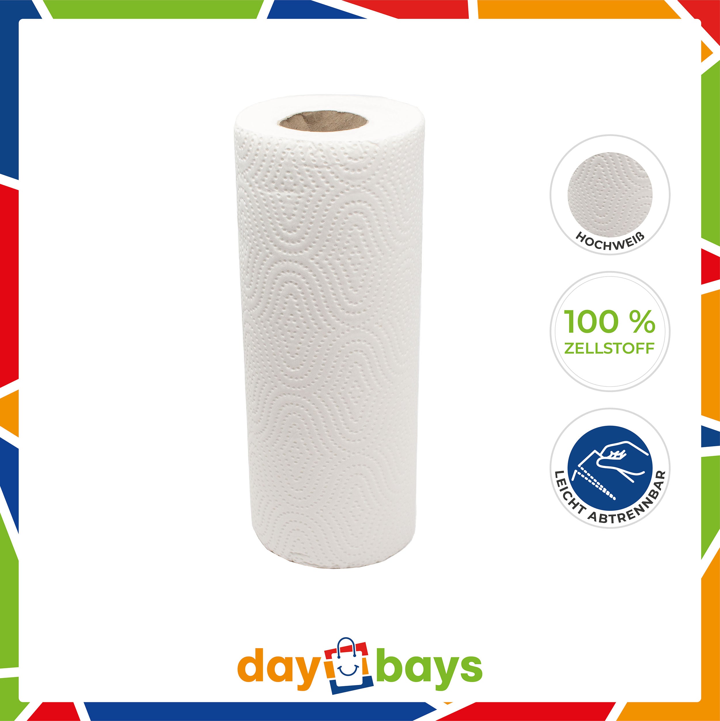 DayBays Küchenrolle 3-lagig 50 Blatt Zellstoff Extra Weich Weiß