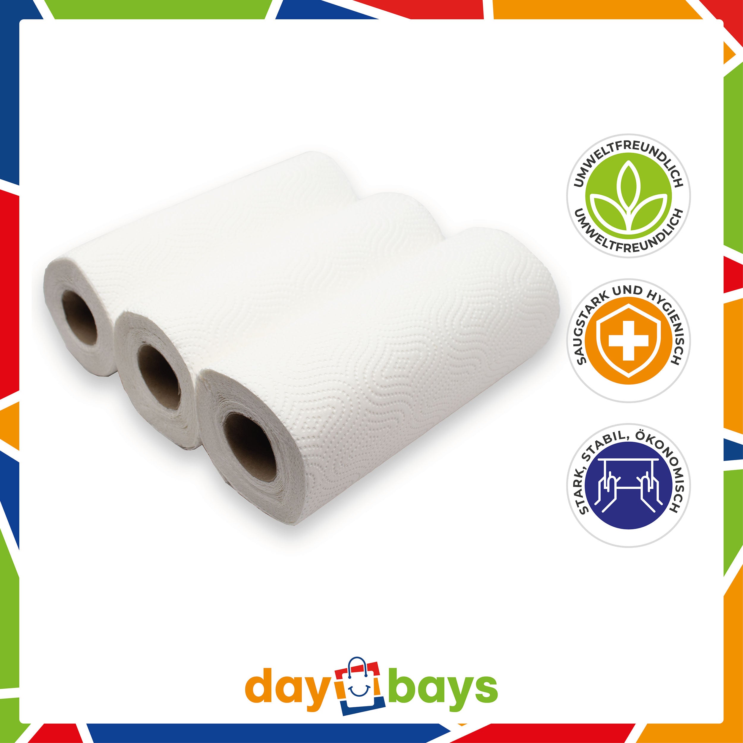 DayBays Küchenrolle 3-lagig 50 Blatt Zellstoff Extra Weich Weiß