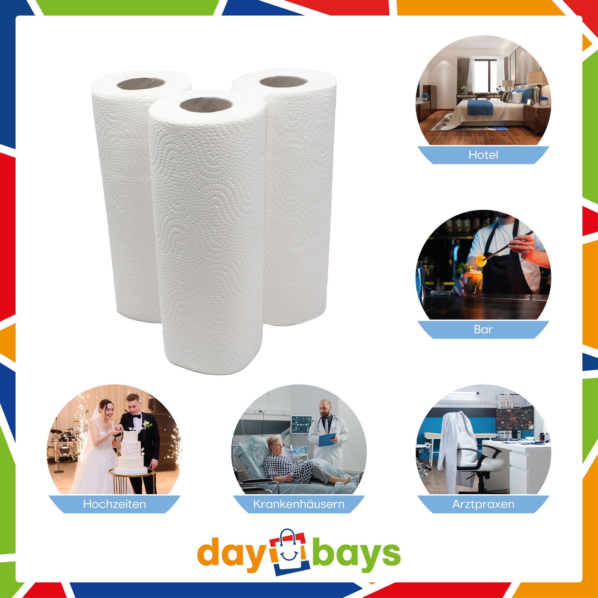 DayBays Küchenrolle 3-lagig 50 Blatt Zellstoff Extra Weich Weiß