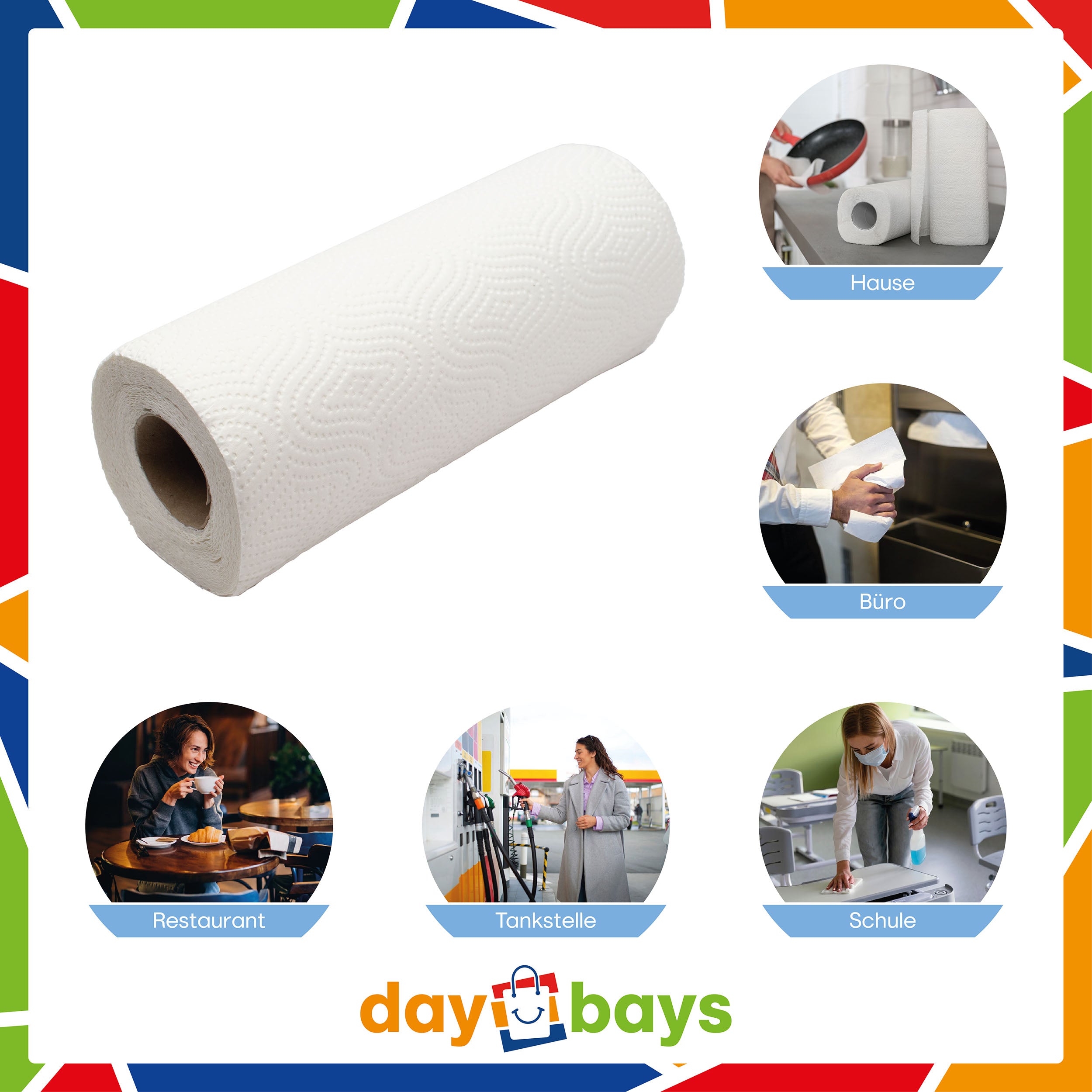 DayBays Küchenrolle 3-lagig 50 Blatt Zellstoff Extra Weich Weiß