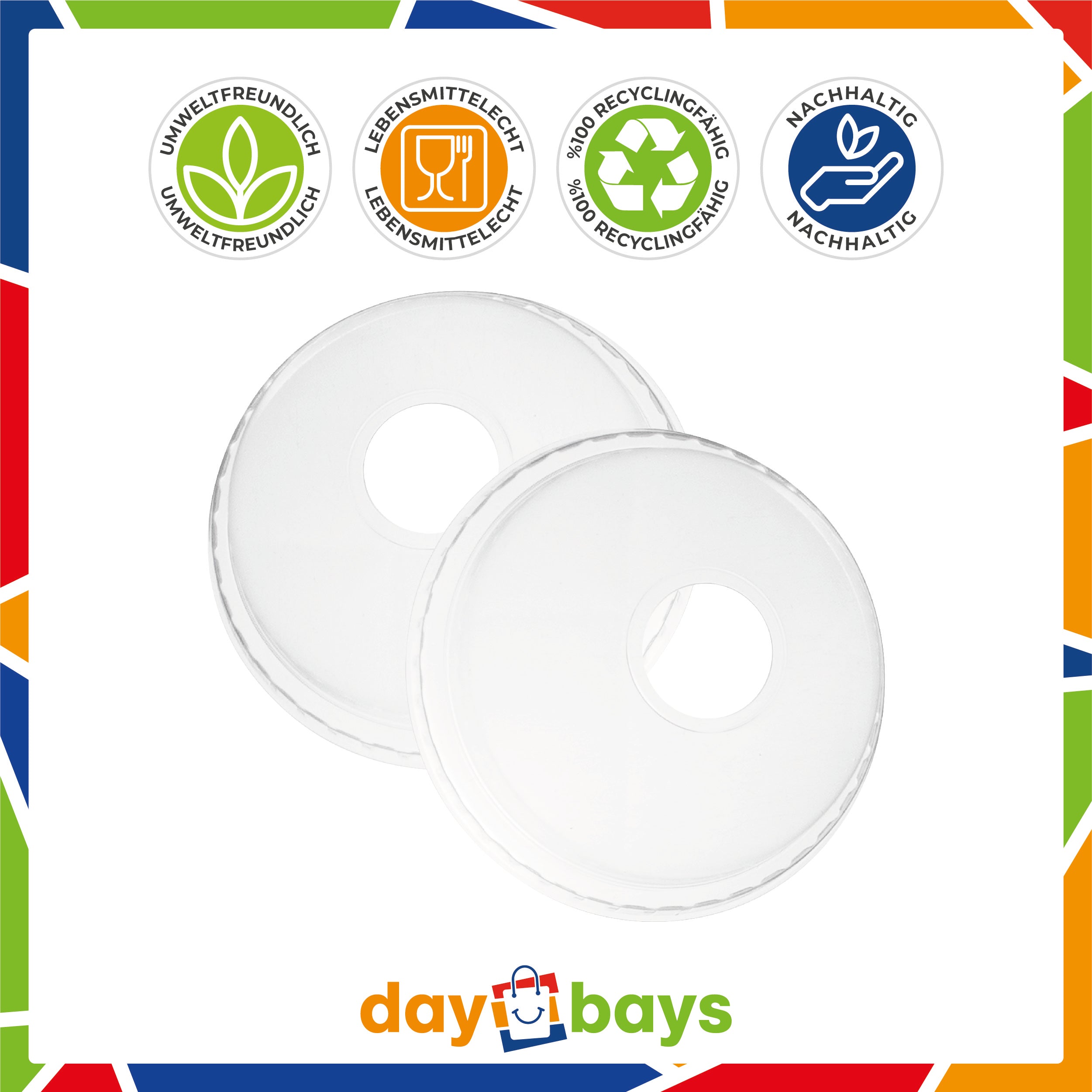 DayBays Dom Deckel mit Loch für Smoothie Becher Shakebecher Ø95mm transparent RPET