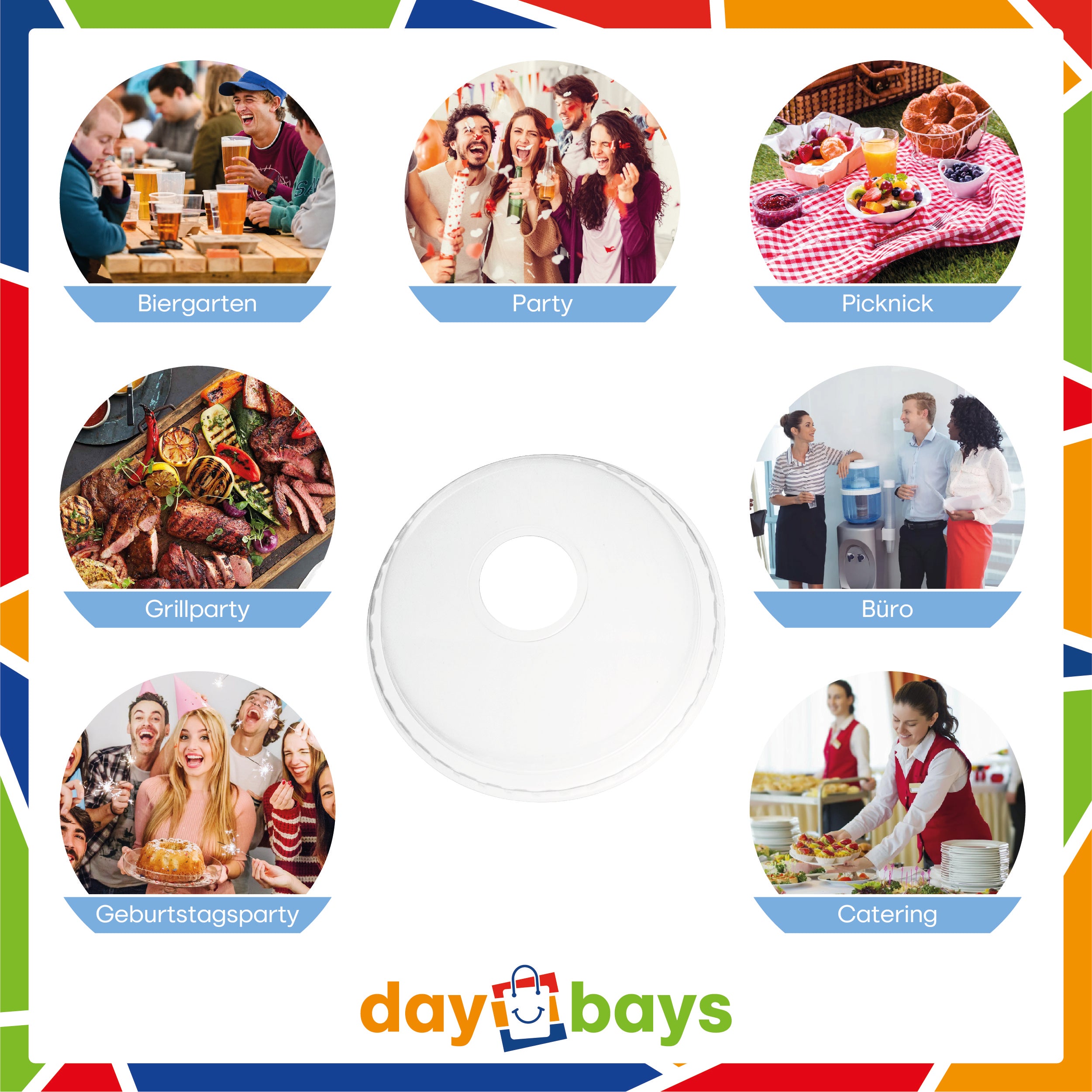 DayBays Dom Deckel mit Loch für Smoothie Becher Shakebecher Ø95mm transparent RPET