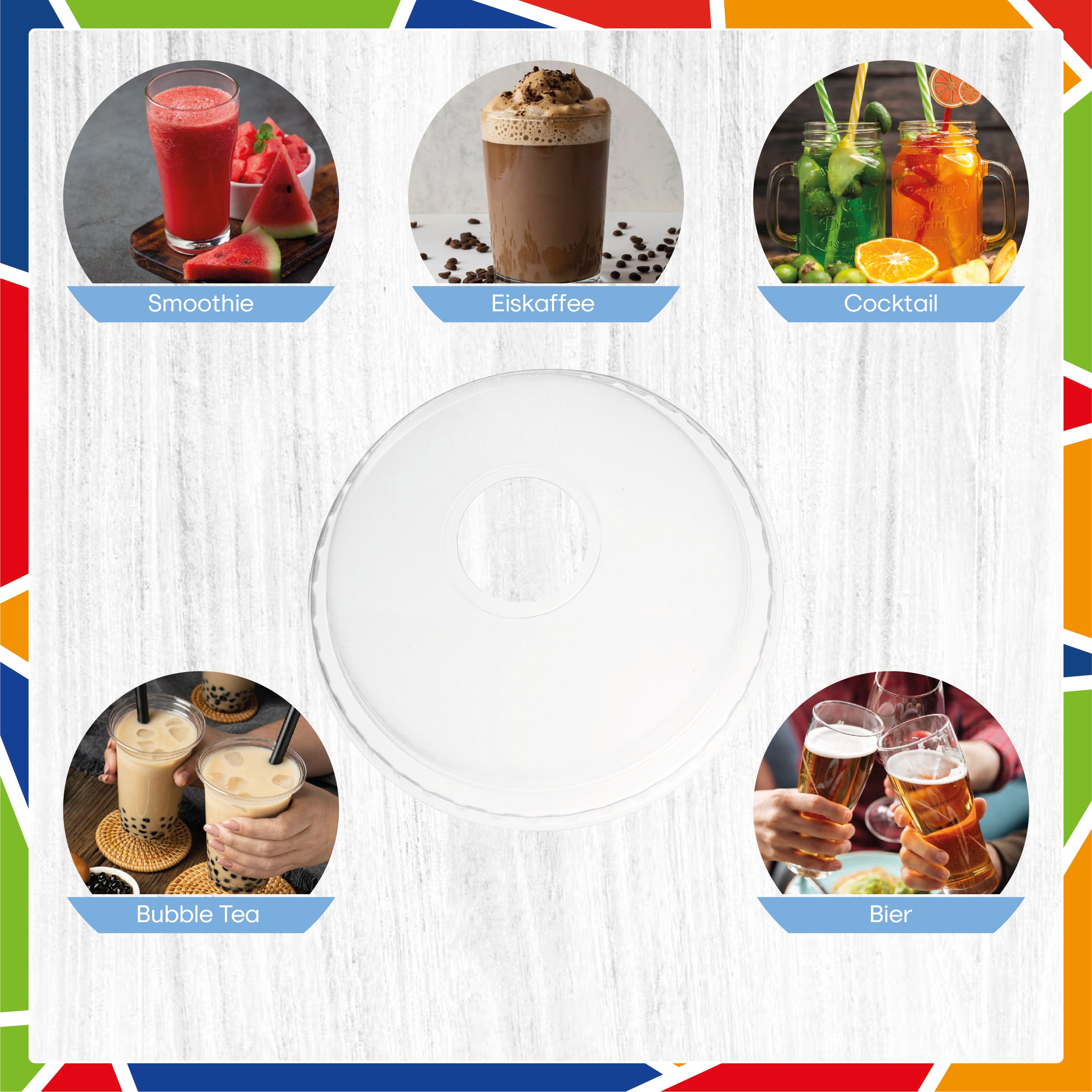 DayBays Dom Deckel mit Loch für Smoothie Becher Shakebecher Ø95mm transparent RPET