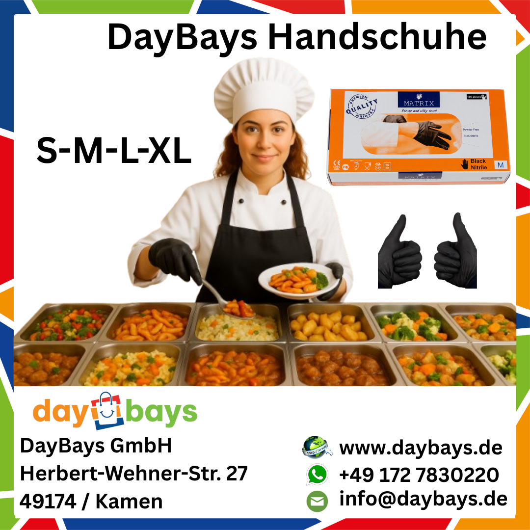 DayBays Nitril Einweghandschuhe Größe L Schwarz Puderfrei Latexfrei