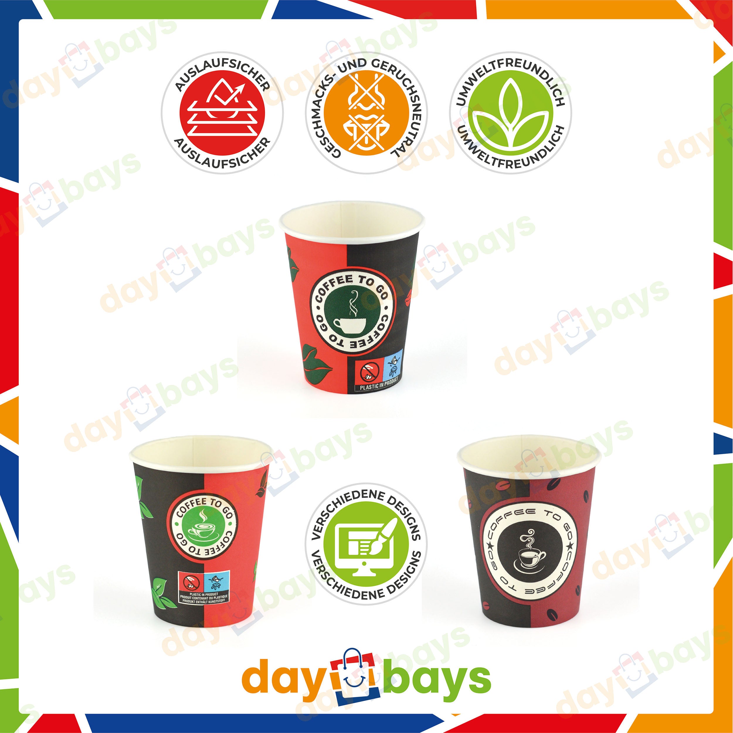 DayBays Kaffeebecher 7oz/175ml Ø6cm " Coffee To Go Becher " Pappe mit PE-beschichtet