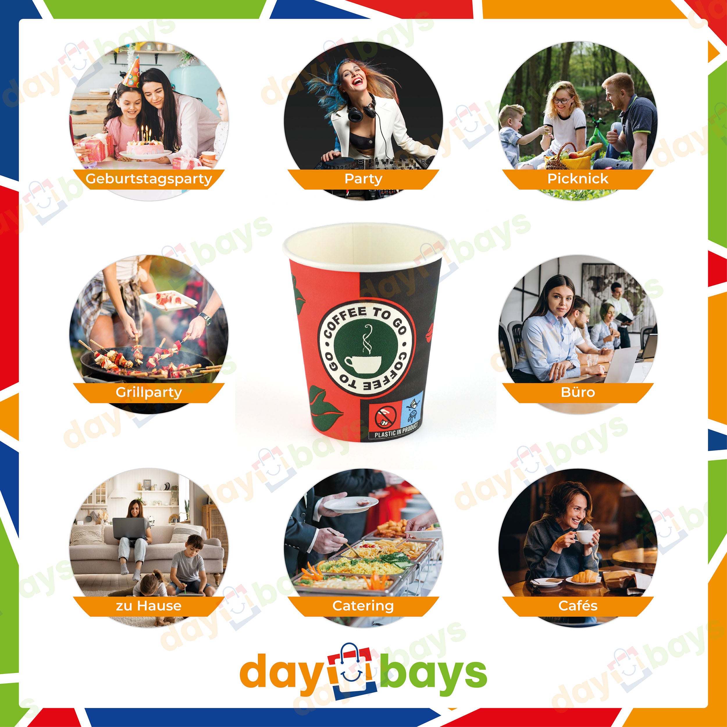 DayBays Kaffeebecher 7oz/175ml Ø6cm " Coffee To Go Becher " Pappe mit PE-beschichtet