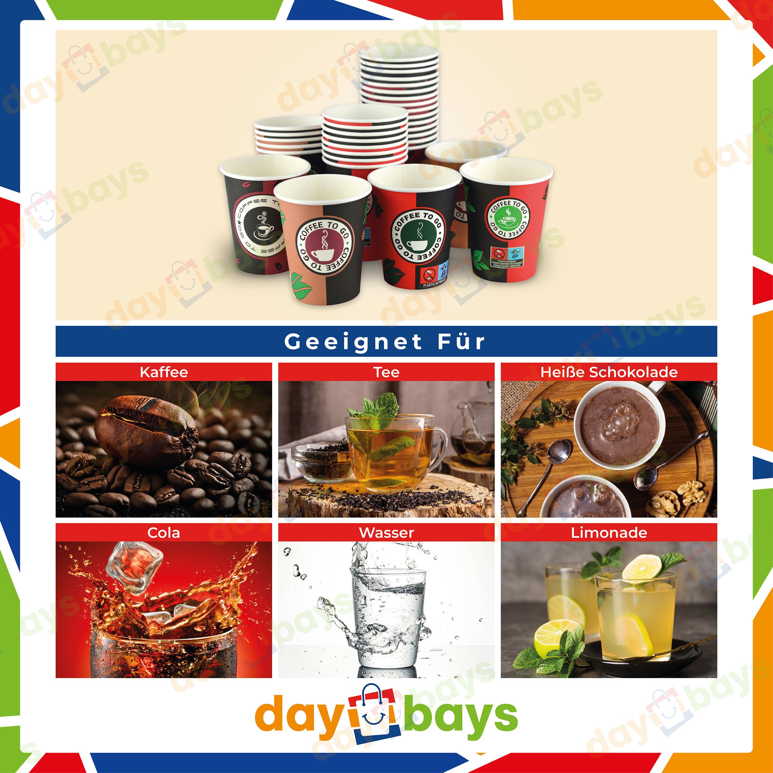 DayBays Kaffeebecher 7oz/175ml Ø6cm " Coffee To Go Becher " Pappe mit PE-beschichtet