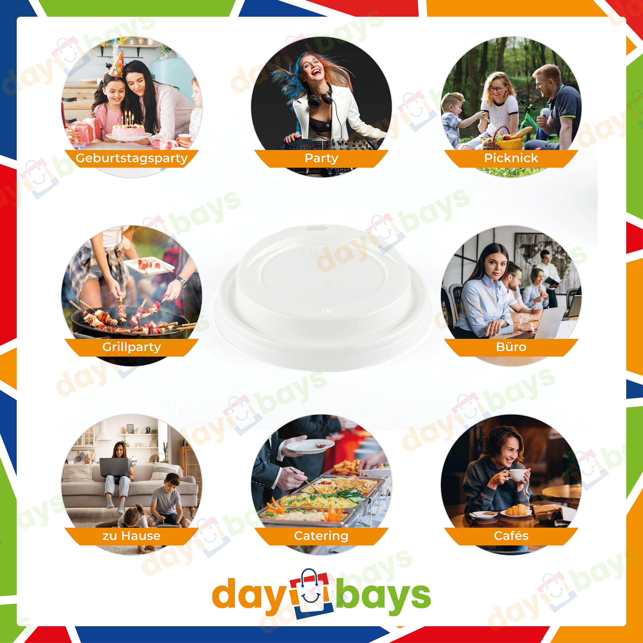 DayBays Deckel für Kaffeebecher Ø90mm "Coffee To Go Becher Deckel für 300ml/400ml" weiß