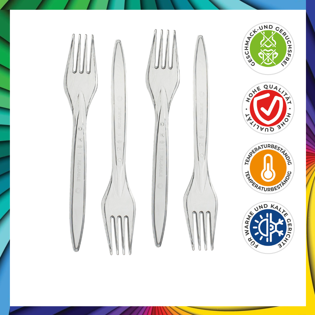 DayBays Einweggeschirr Set 1500 Stück (500 Stk. Plastikteller 3-geteilt + 500 Stk. Plastikgabel + 500 Stk. Plastikmesser)