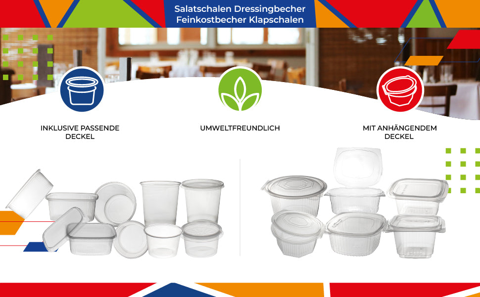 DayBays Feinkostbecher PP 500 cc. 108x81x102 mm eckig Kombi-Verpackung inklusive passende Deckel