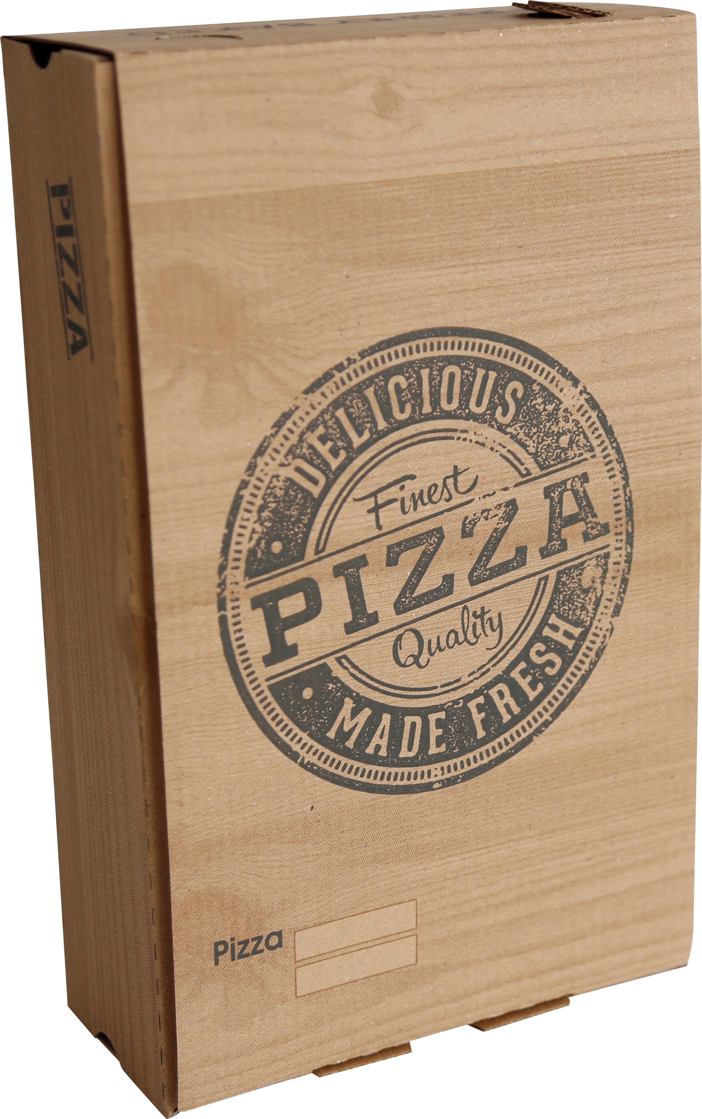DayBays Pizza-Karton Calzone-Klein 27x16x7 cm Braun Kraftpapier bedruckt mit Pizza-Motiv