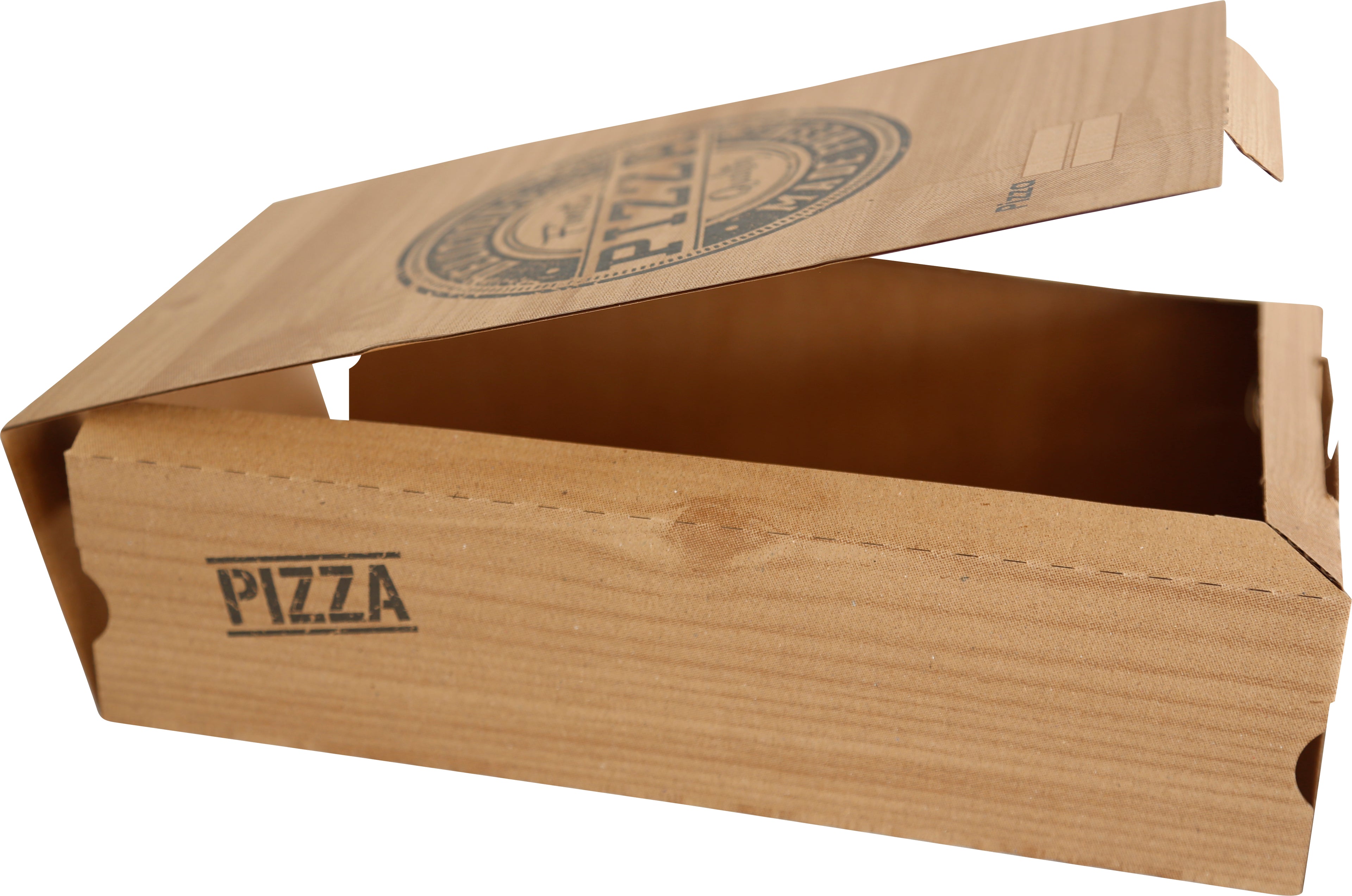DayBays Pizza-Karton Calzone-Groß 30x16x10 cm Braun Kraftpapier bedruckt mit Pizza-Motiv