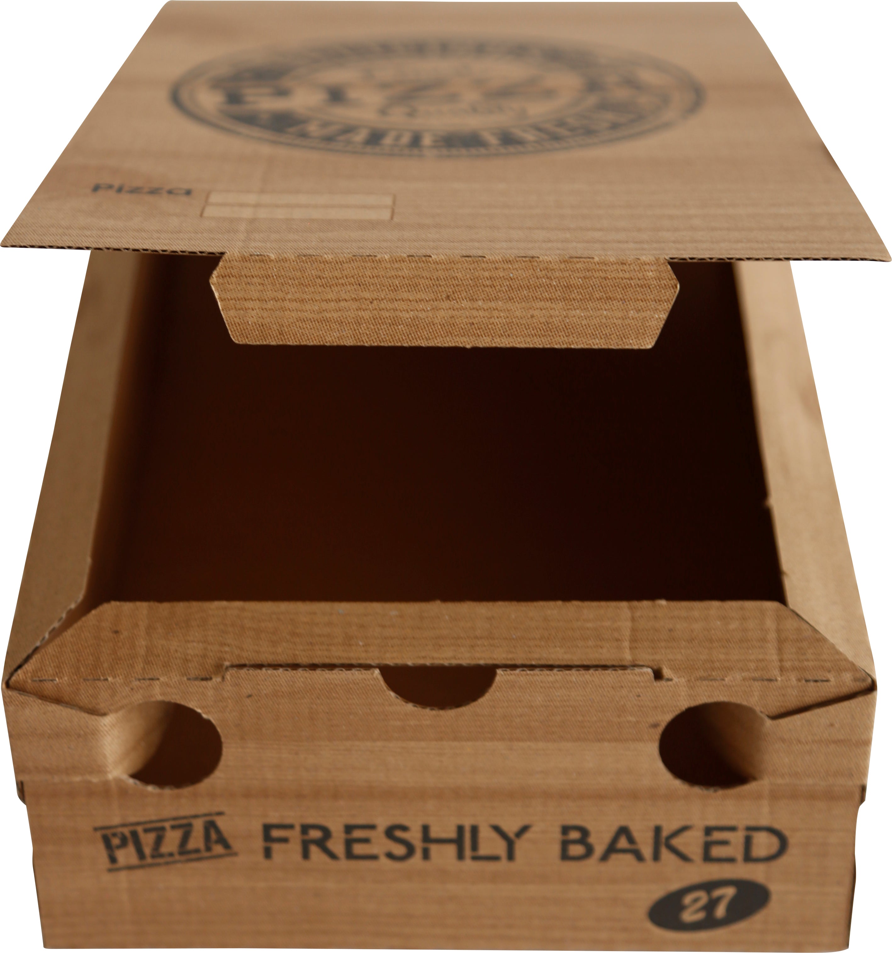 DayBays Pizza-Karton Calzone-Klein 27x16x7 cm Braun Kraftpapier bedruckt mit Pizza-Motiv