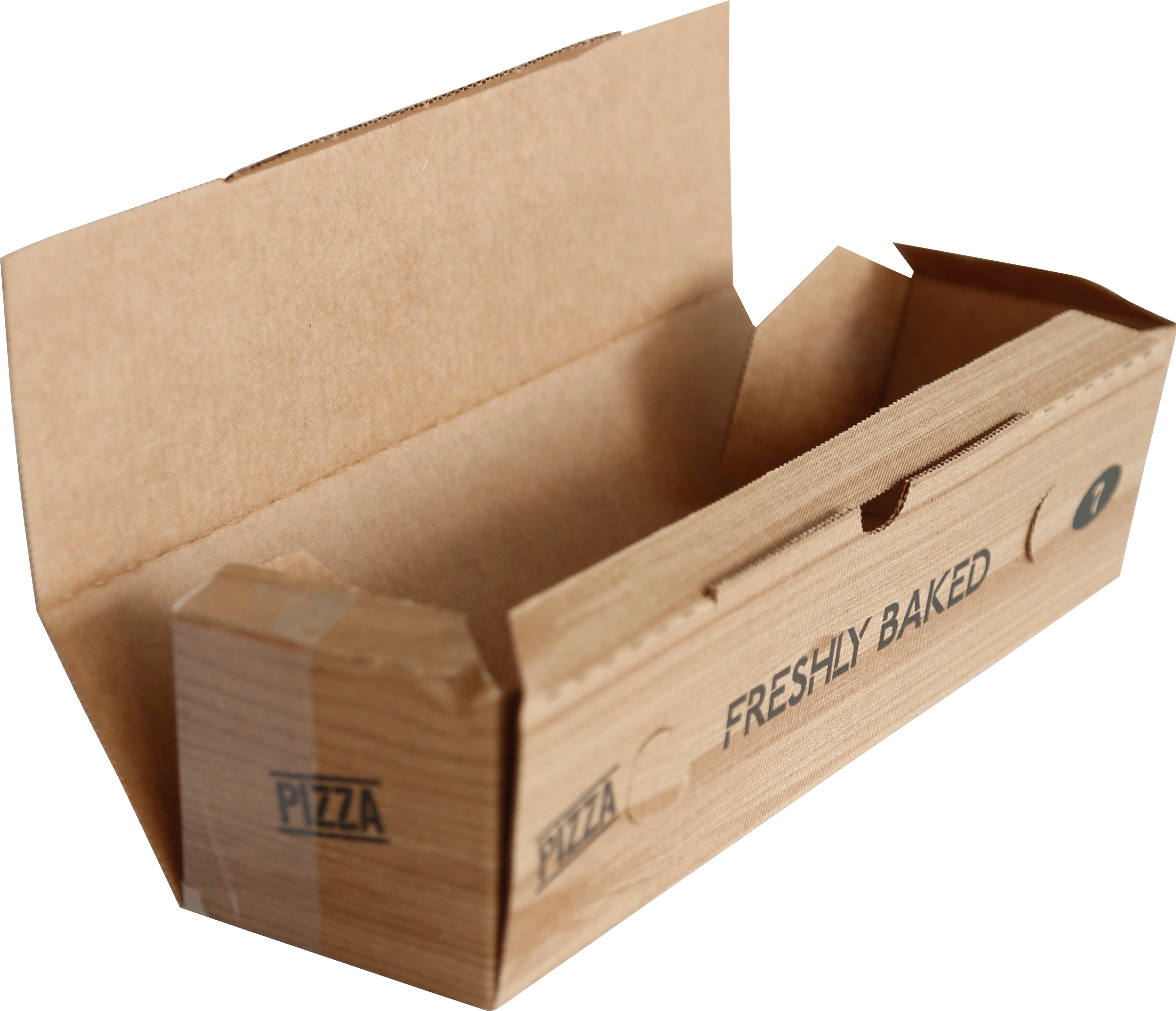 DayBays Pizza-Karton Rollo 28x8x7 cm Braun Kraftpapier bedruckt mit Pizza-Motiv