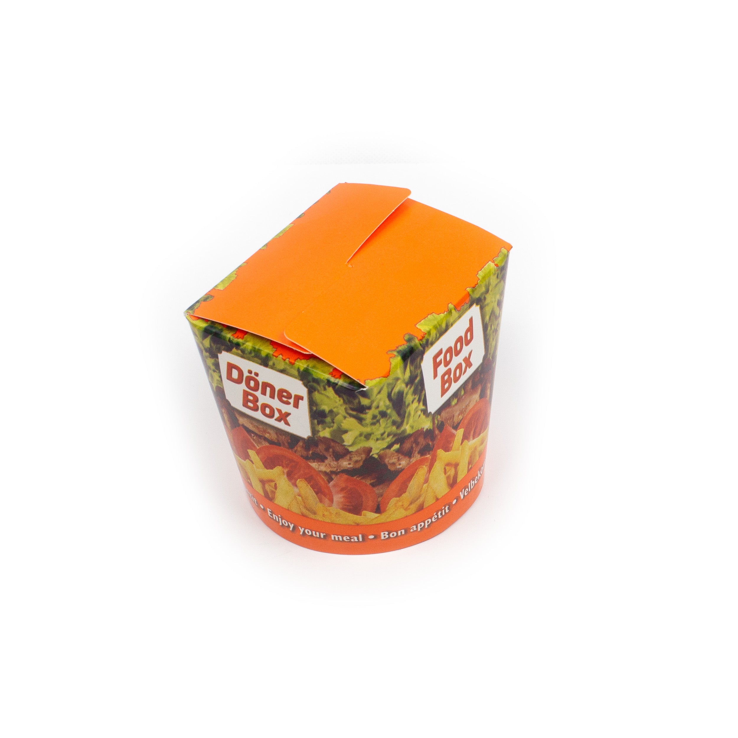 dönerbox 26 oz 750 ml Papier+PE-beschichtet mit Druck Motiv "Guten Appetit" Rund Rot