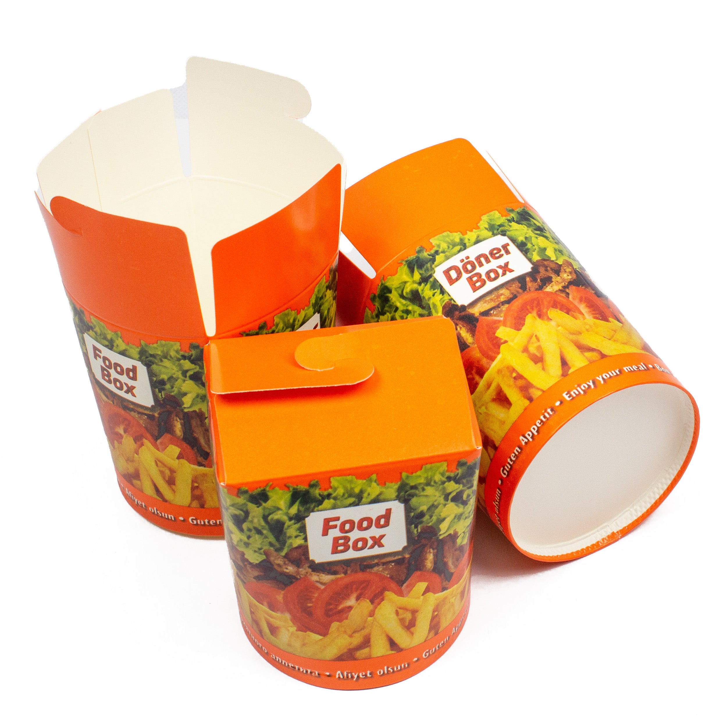 dönerboxen 26 OZ 750 ml Papier+PE-beschichtet mit Druck Motiv "Guten Appetit" Rund Rot