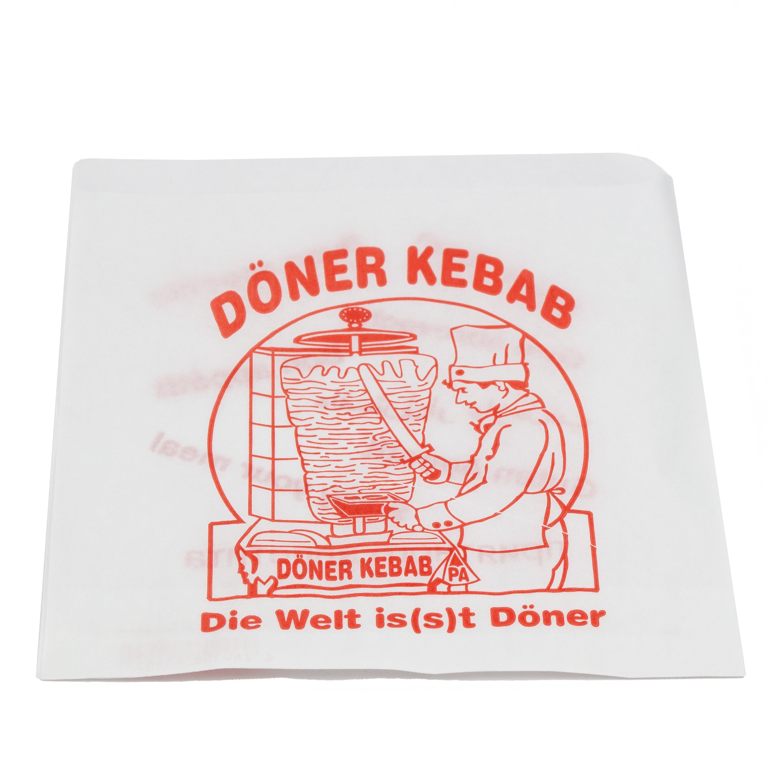 dönertüten 16x16 cm weiss mit rotem Druck "DÖNER KEBAB" 4 kg /Box (Spenderbox)