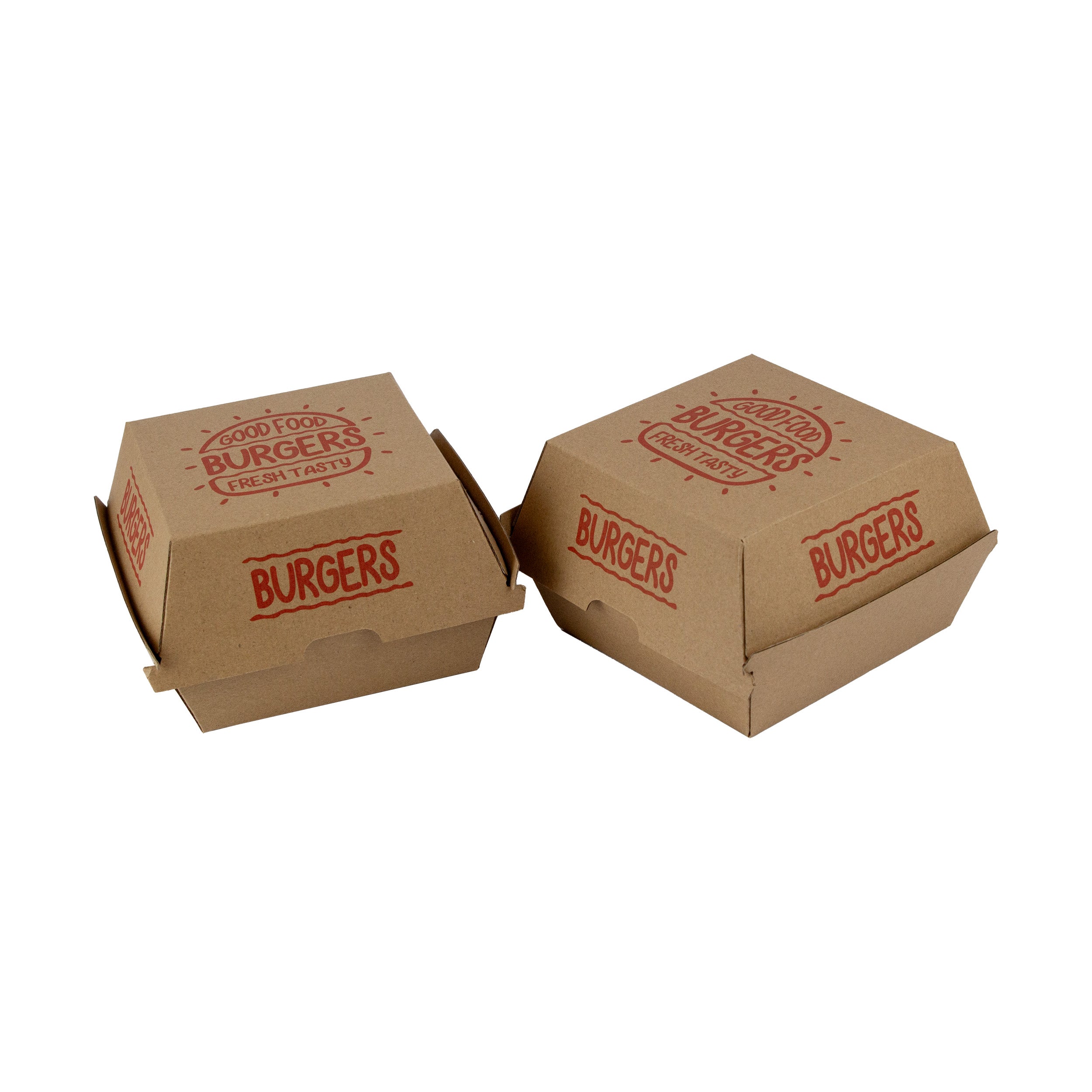 DayBays Hamburgerbox Größe S F-Flut mit Druck "BURGER BOX" Kraftpapier mit PE-beschichtet Eckig