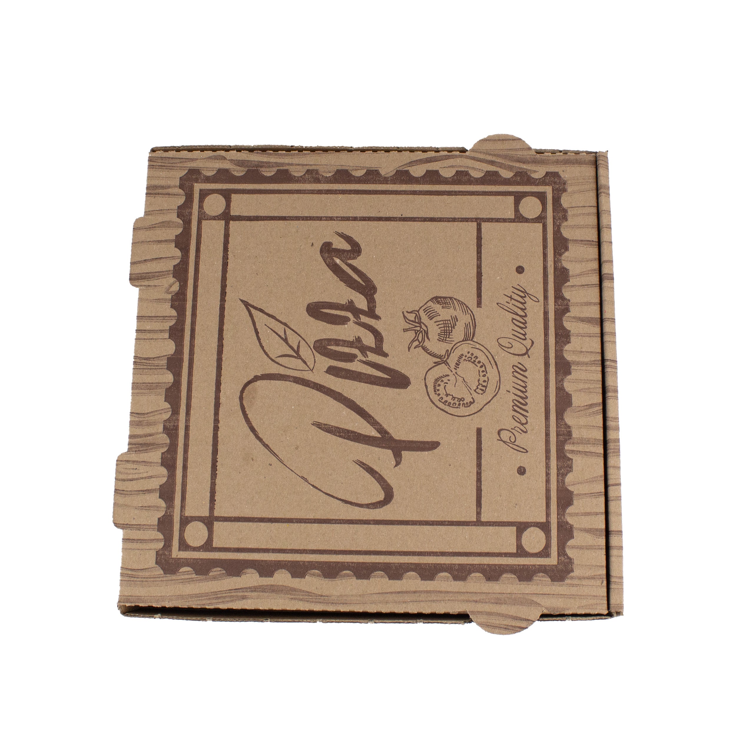pizza karton 20x20x4 cm Braun Kraftpapier bedruckt mit Pizza-Motiv