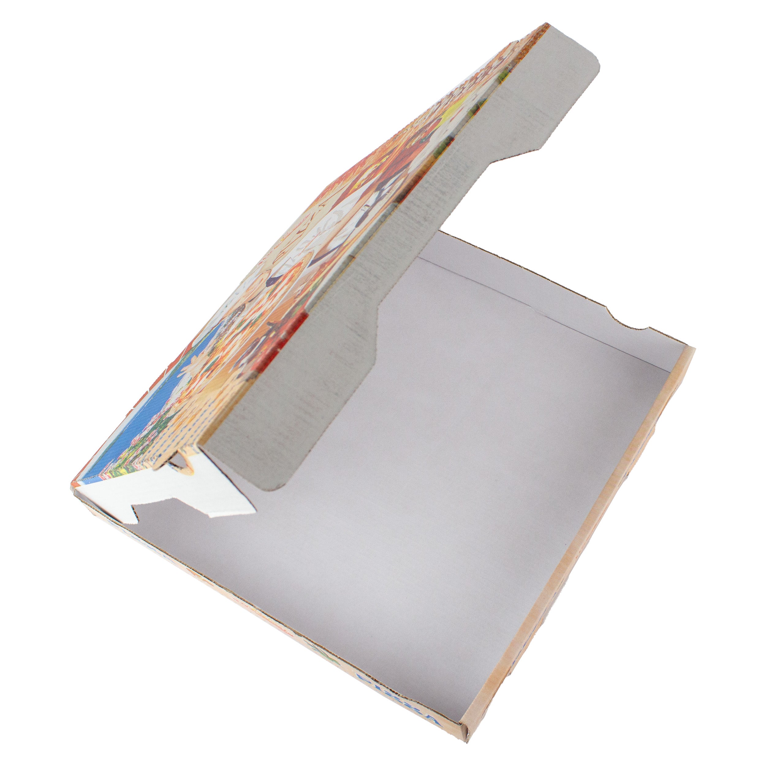 pizza karton 40x40x4 cm Weiß Kraftpapier bedruckt mit Pizza-Motiv