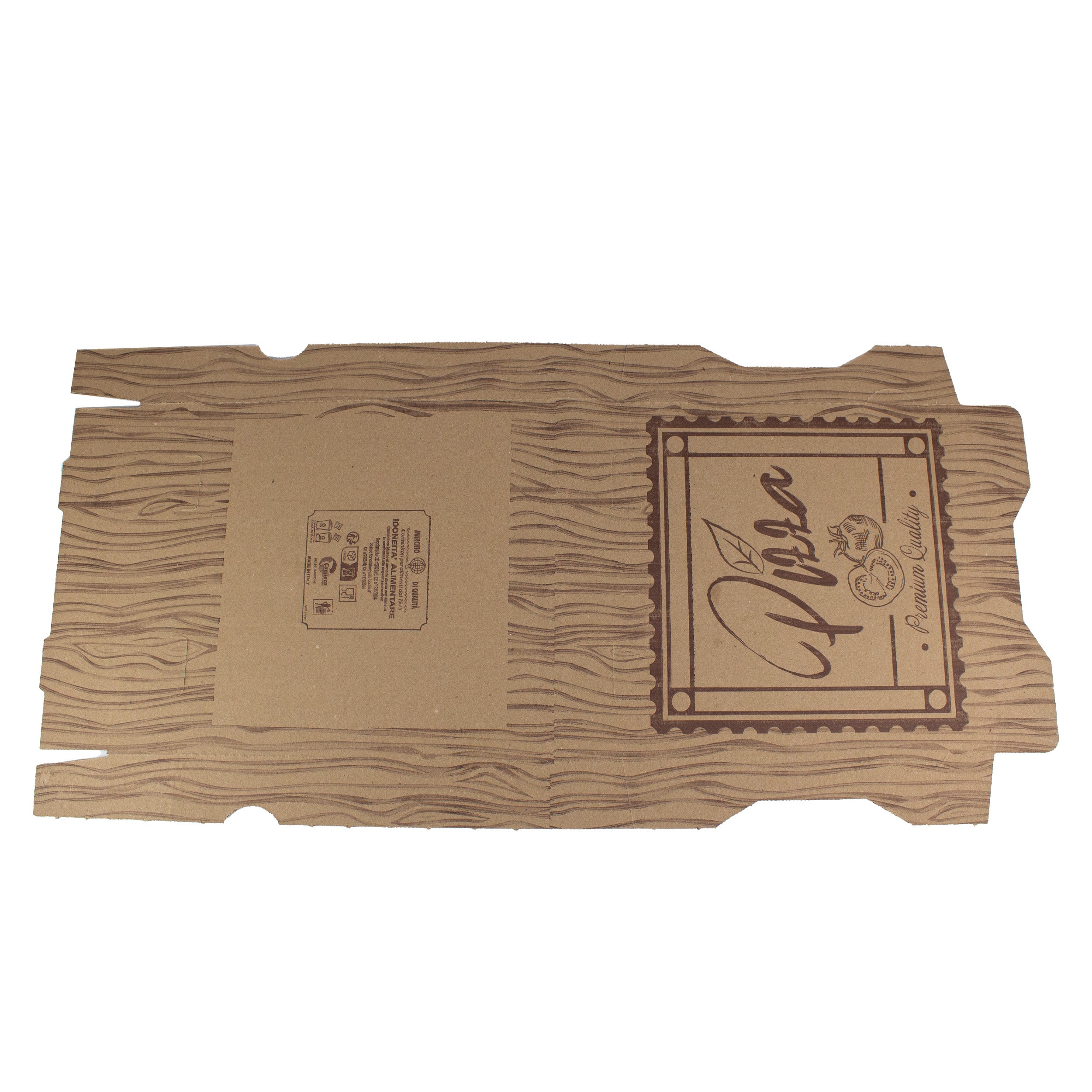 pizzakarton 26x26x4 cm Braun Kraftpapier bedruckt mit Pizza-Motiv