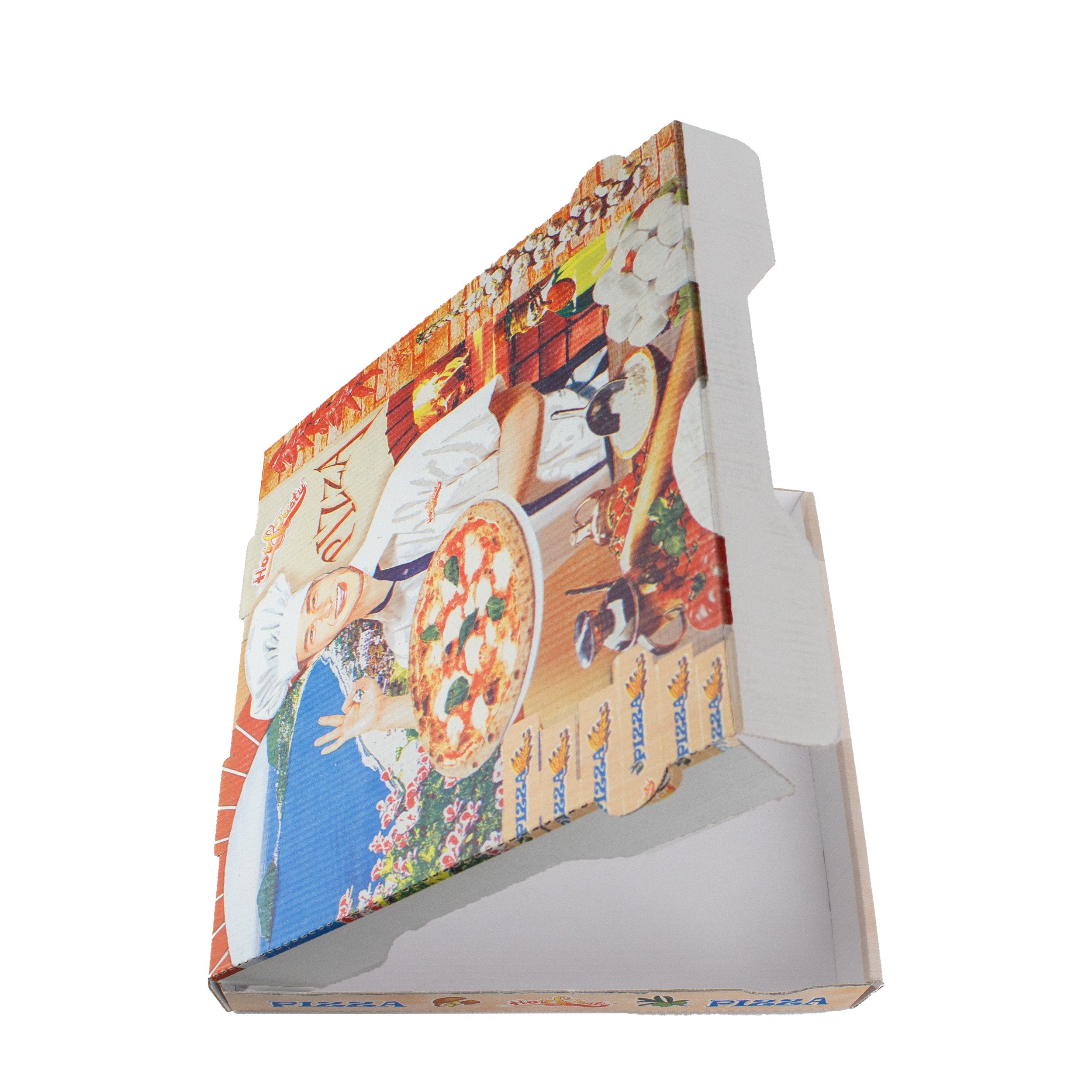 pizzaschachtel 36x36x4 cm Weiß Kraftpapier bedruckt mit Pizza-Motiv