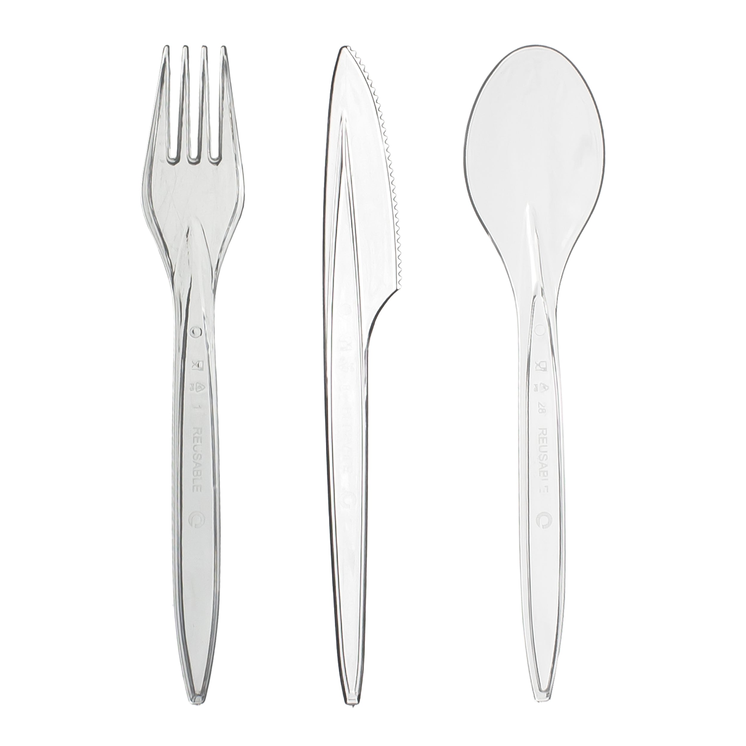 Plastikgabel-Plastiköffel-Plastimesser Set Transparent 300 Stk