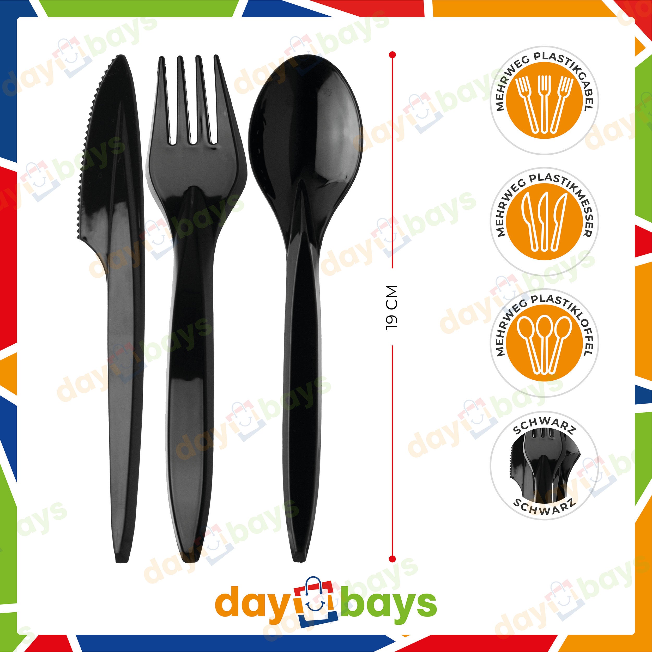 DayBays Plastiklöffel Mehrweg 18 cm Plastik Schwarz Spülmaschinenbeständig