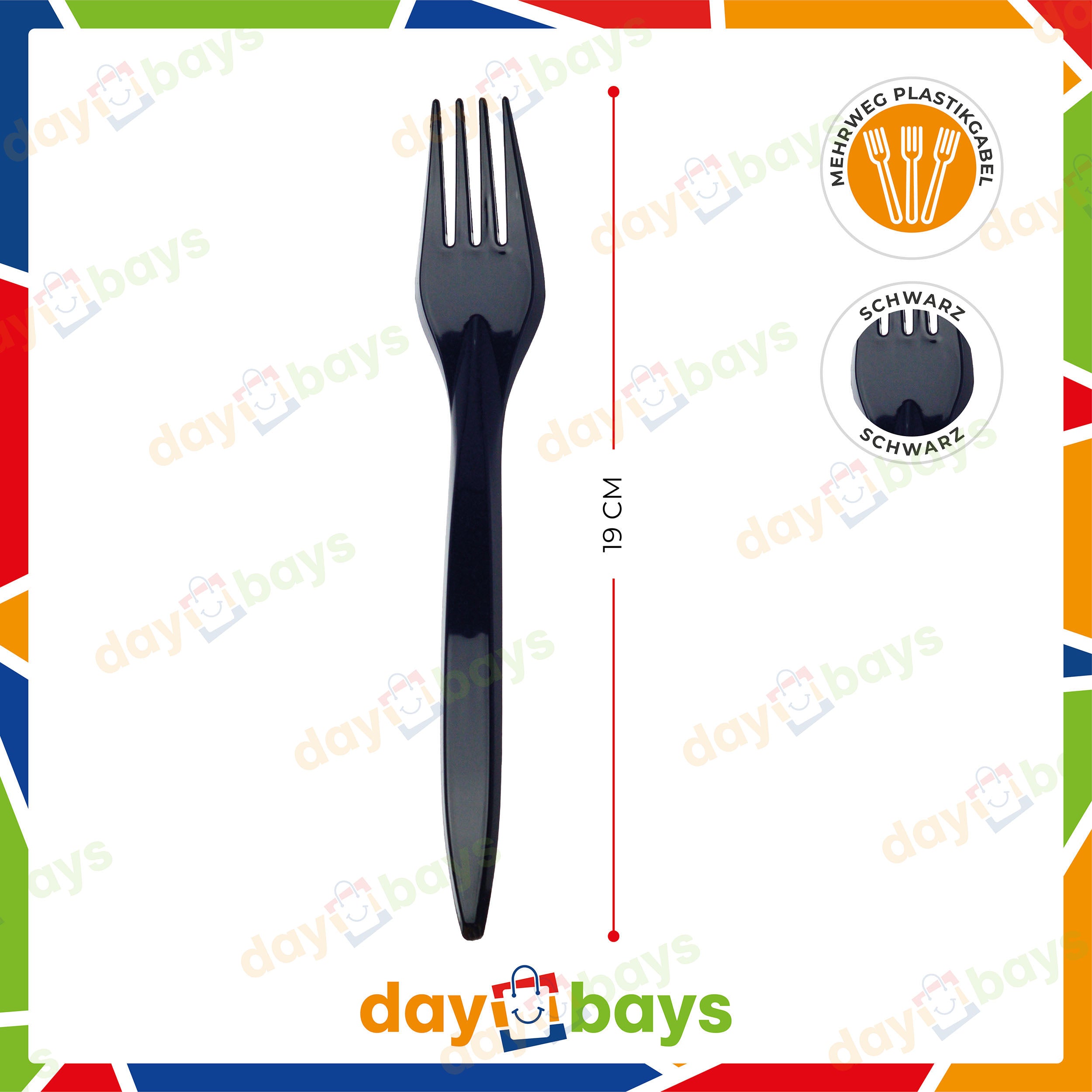 DayBays Plastikgabel Mehrweg 18 cm Plastik Schwarz Spülmaschinenbeständig