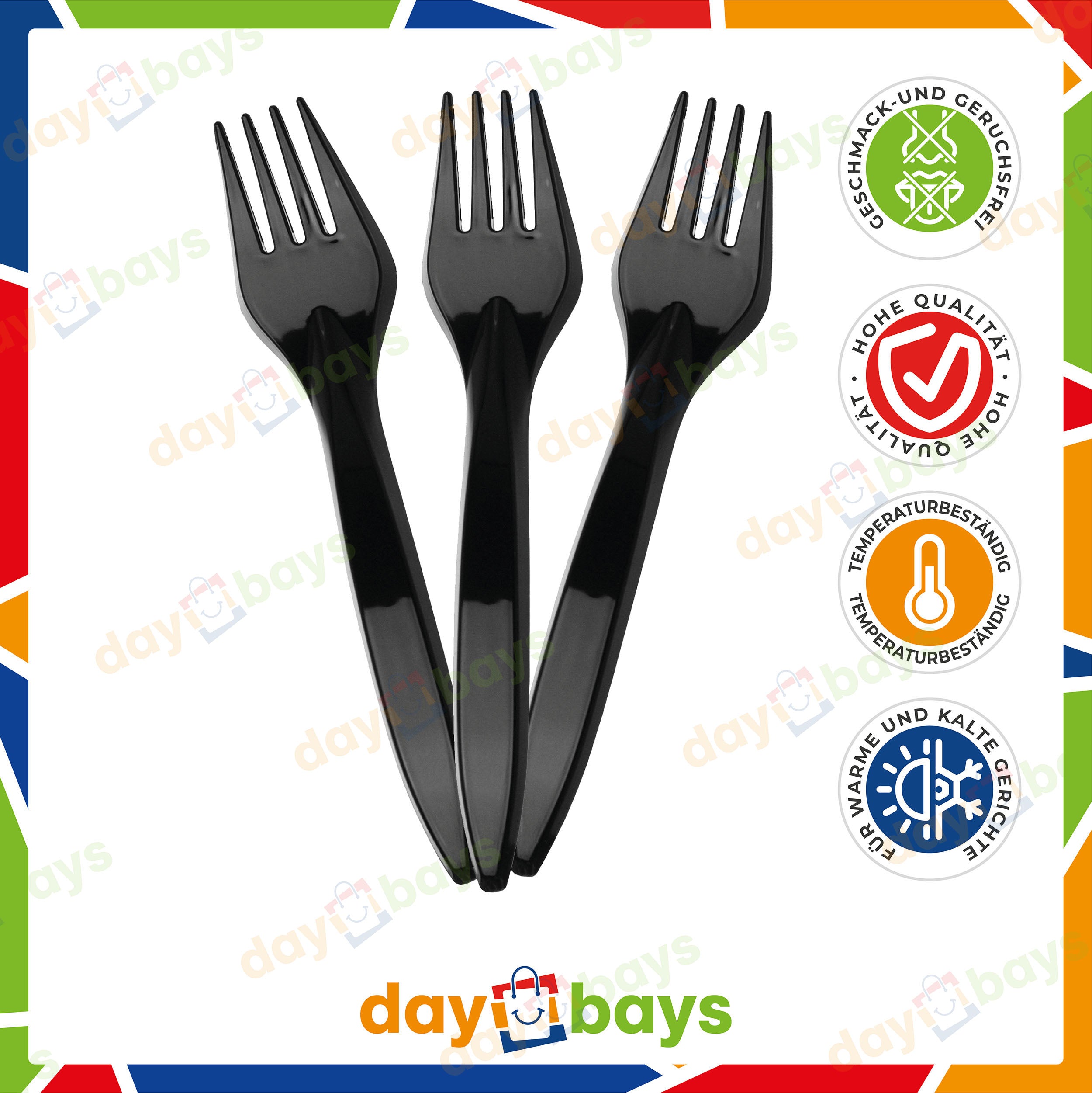DayBays Plastikgabel Mehrweg 18 cm Plastik Schwarz Spülmaschinenbeständig