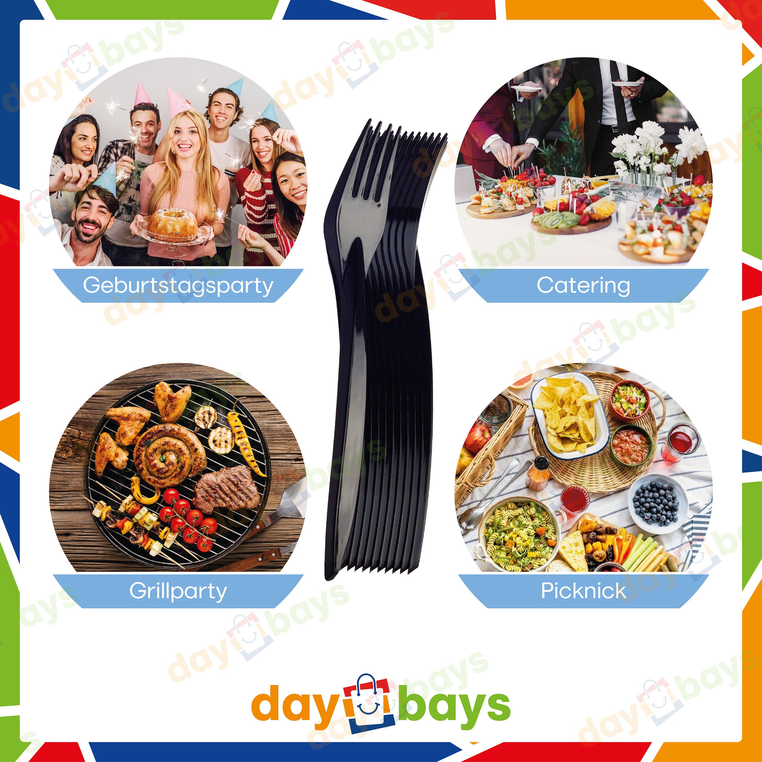 DayBays Plastikgabel Mehrweg 18 cm Plastik Schwarz Spülmaschinenbeständig