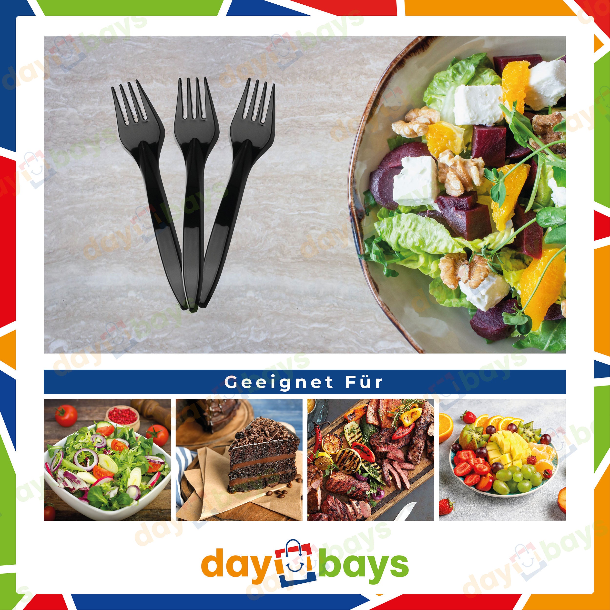 DayBays Plastikgabel Mehrweg 18 cm Plastik Schwarz Spülmaschinenbeständig