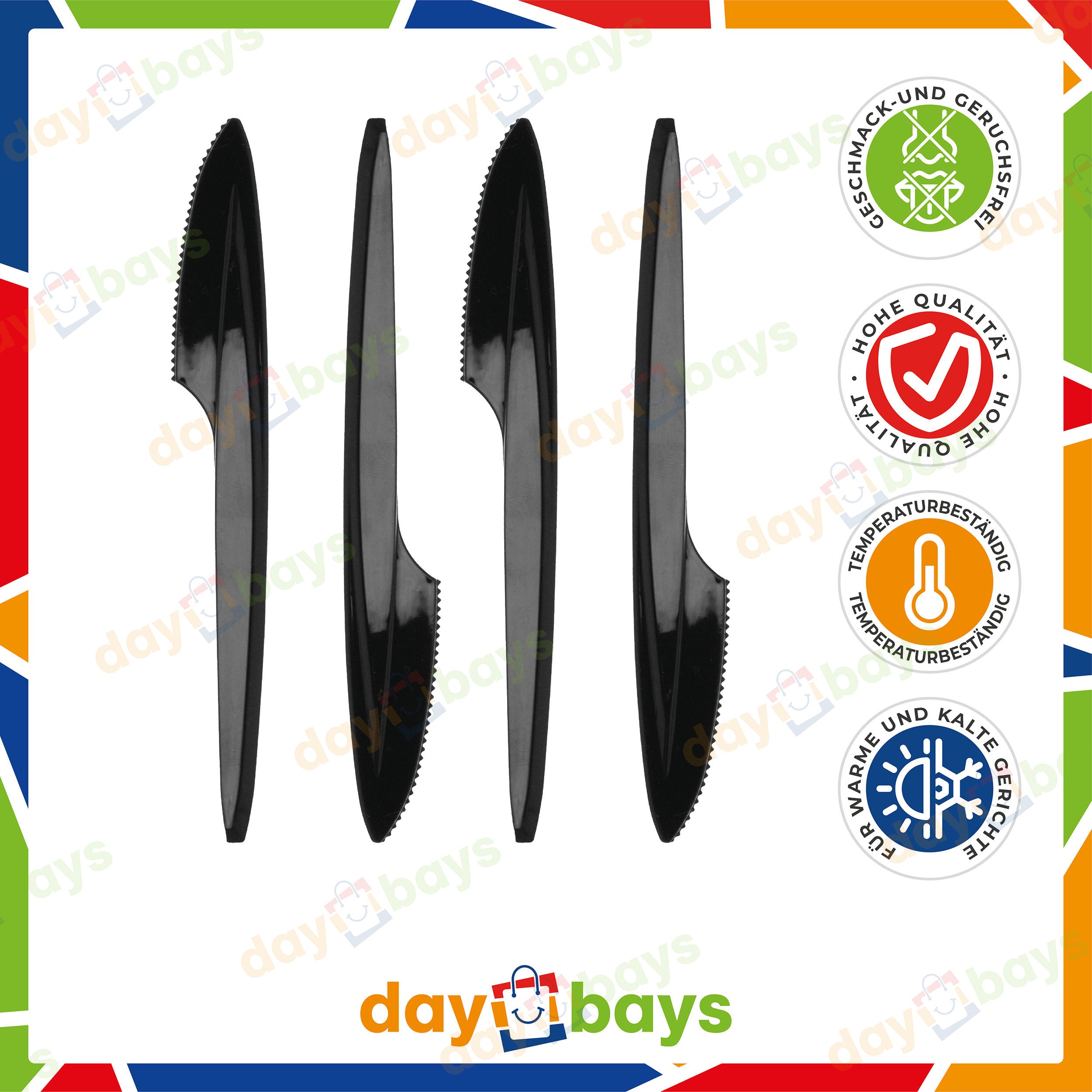DayBays Plastikmesser Mehrweg 18 cm Plastik Schwarz Spülmaschinenbeständig
