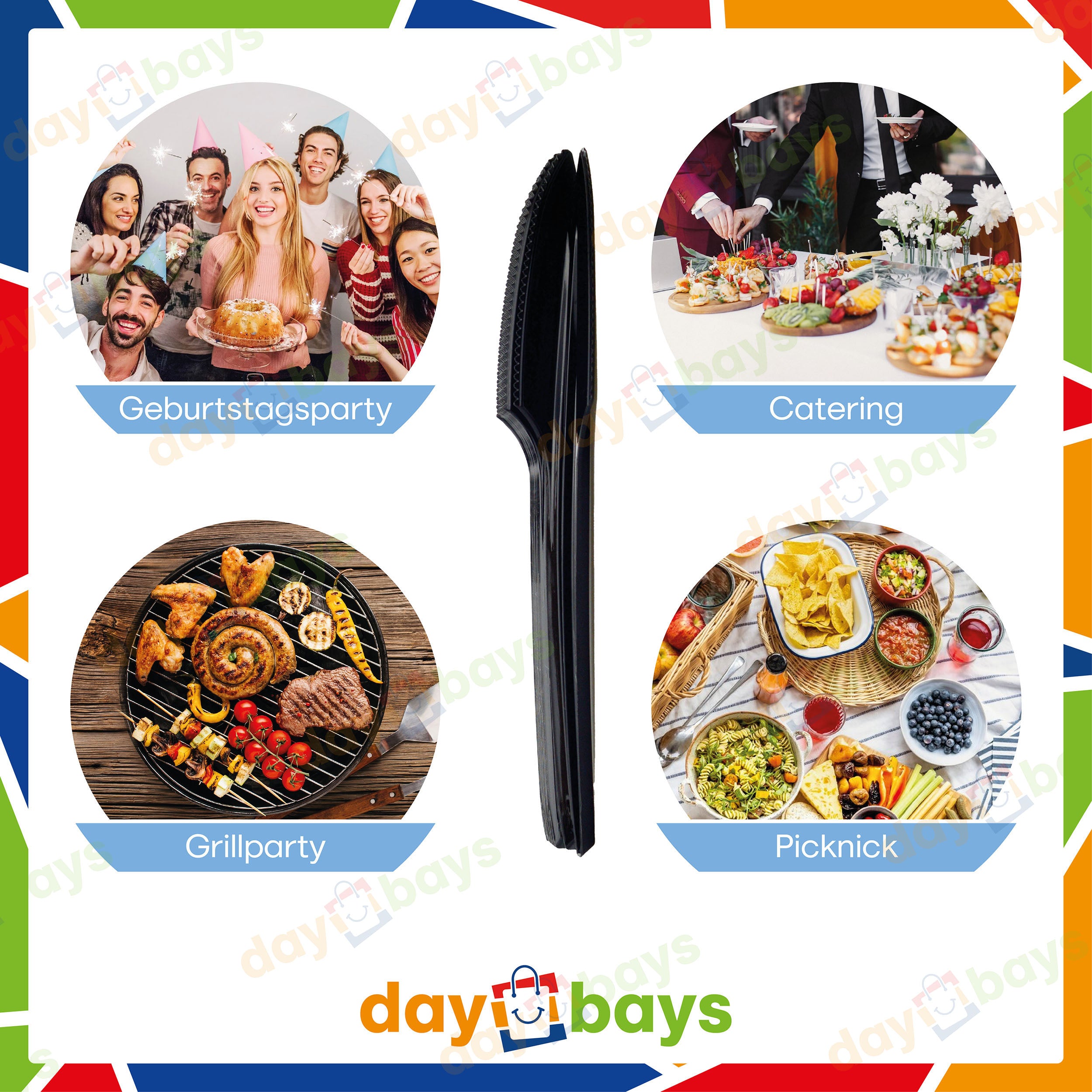 DayBays Plastikmesser Mehrweg 18 cm Plastik Schwarz Spülmaschinenbeständig