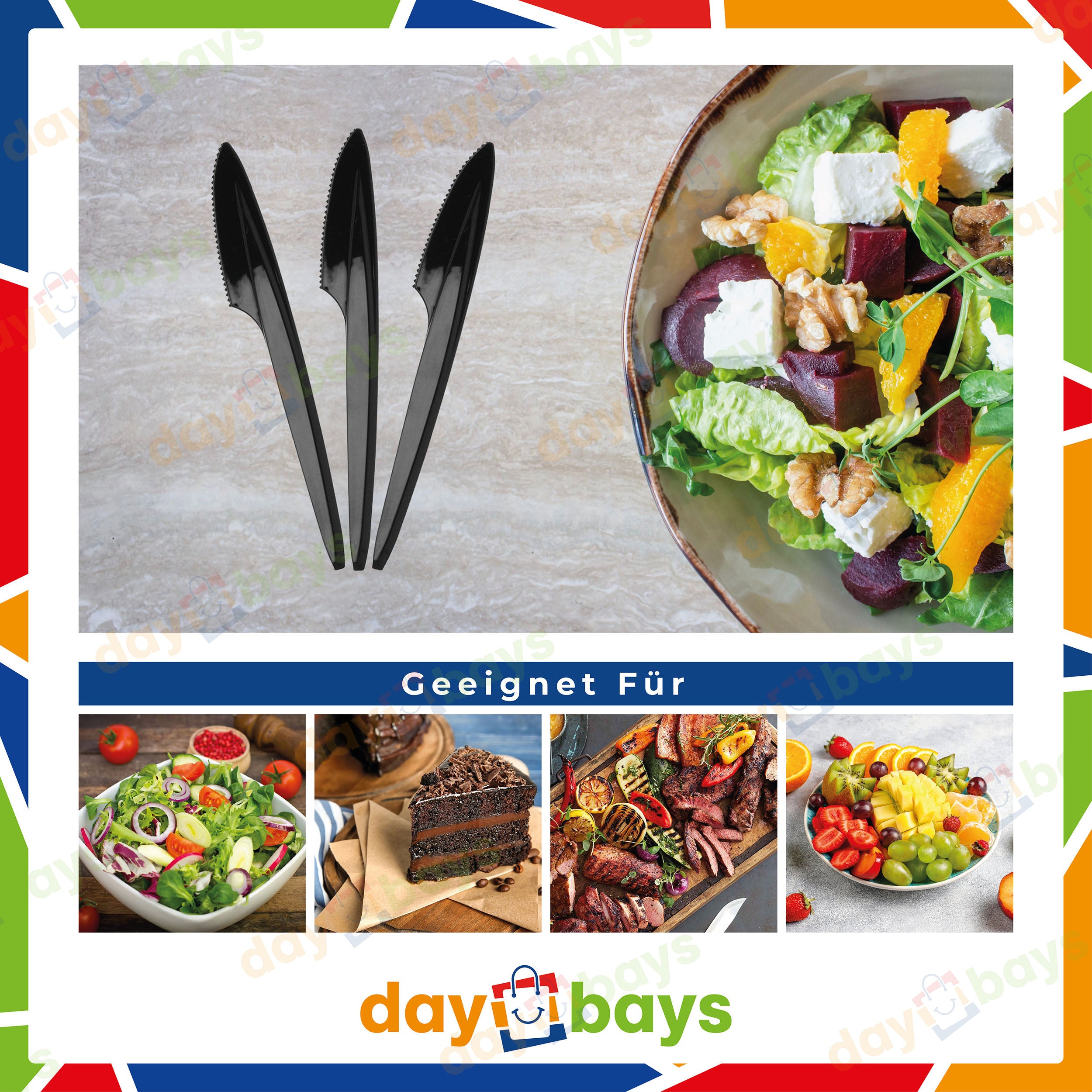 DayBays Plastikmesser Mehrweg 18 cm Plastik Schwarz Spülmaschinenbeständig