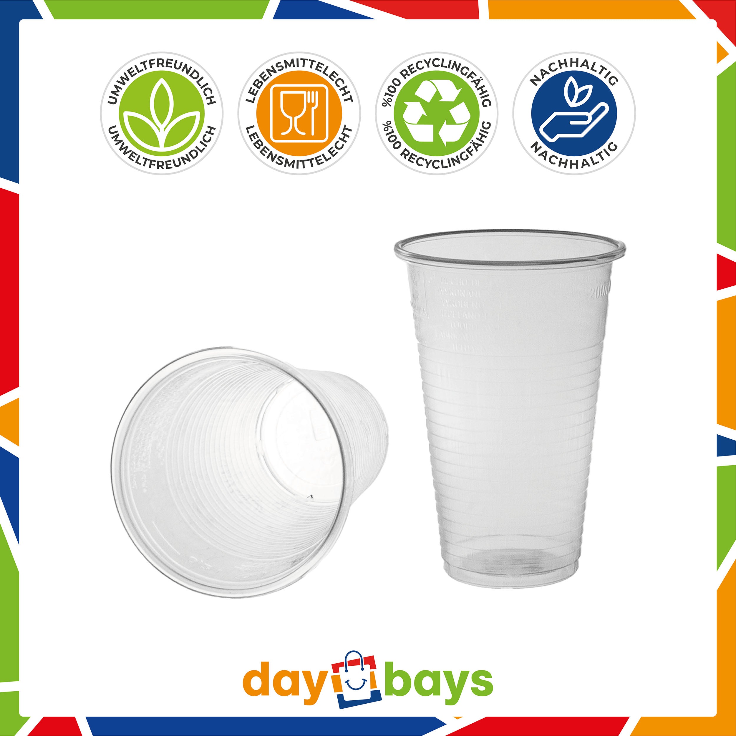 Trinkbecher 400ml Ø9cm Plastikbecher mit Eichstrich bei 0,4L transparent PP