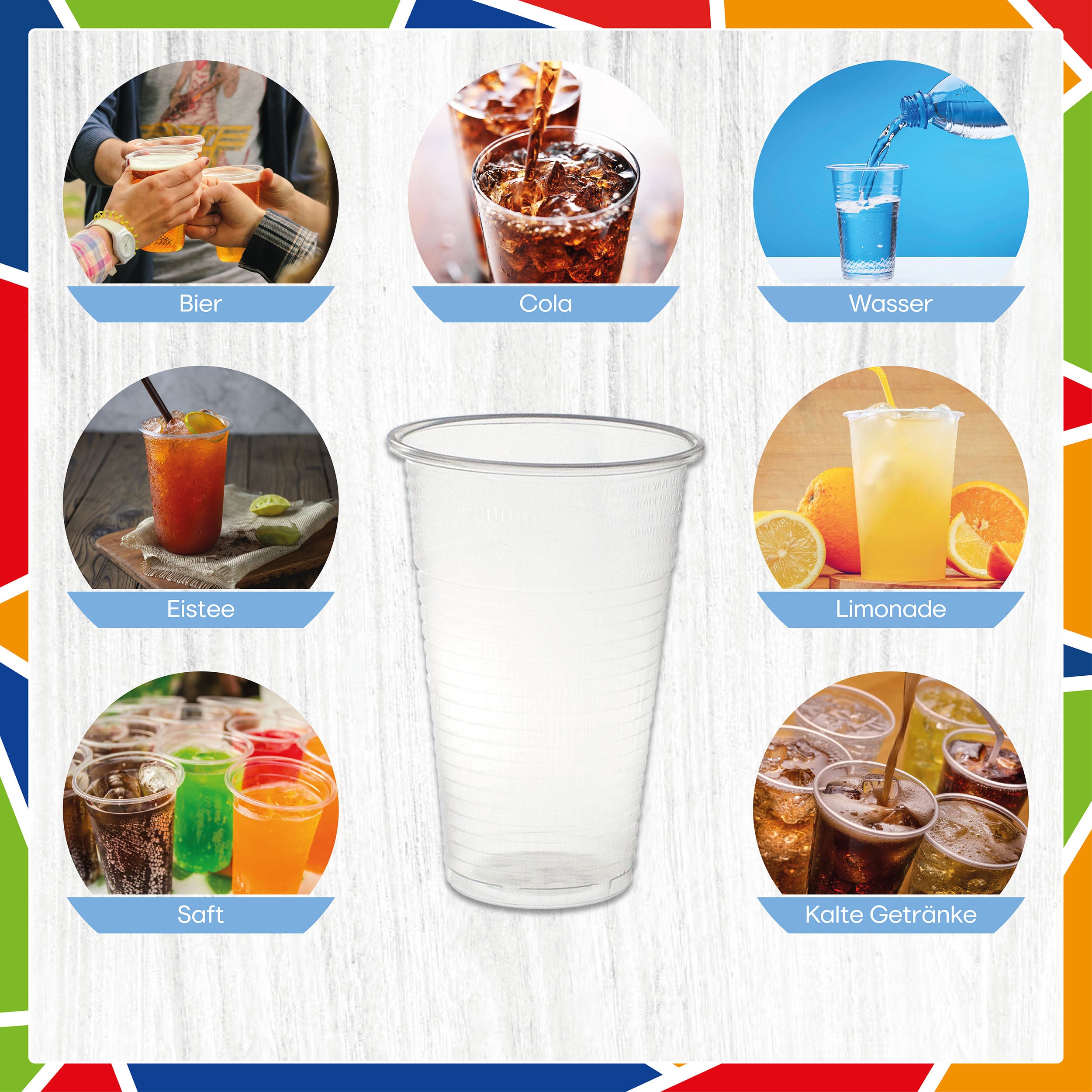 Trinkbecher 400ml Ø9cm Plastikbecher mit Eichstrich bei 0,4L transparent PP