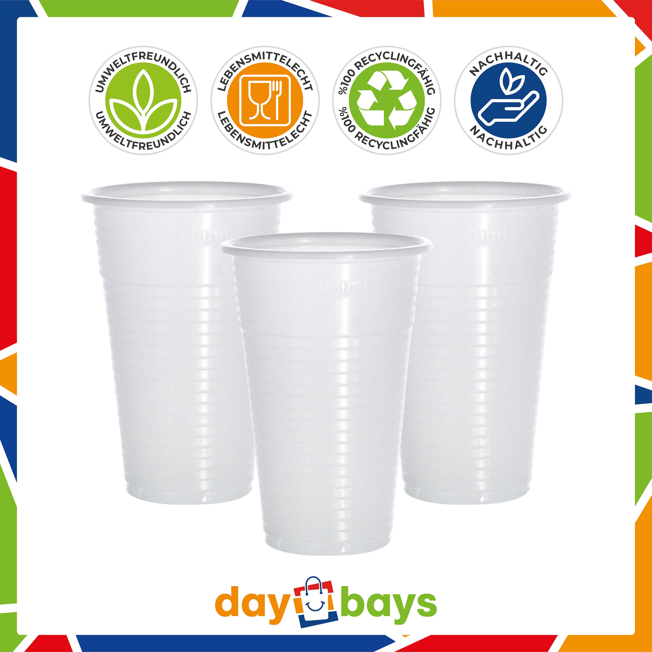 DayBays Trinkbecher 200ml Ø7cm Plastikbecher 0,2L weiß PP
