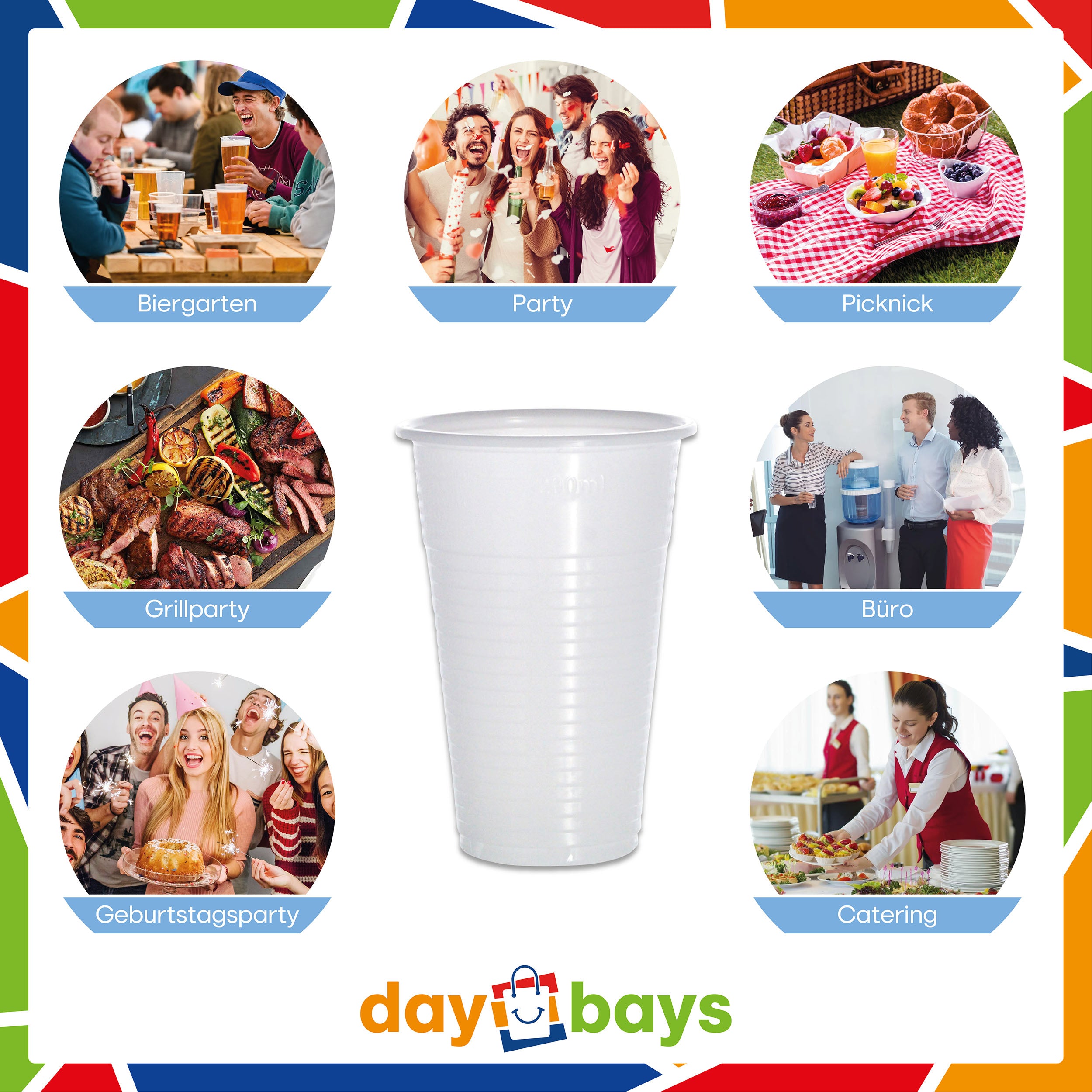 DayBays Trinkbecher 200ml Ø7cm Plastikbecher 0,2L weiß PP