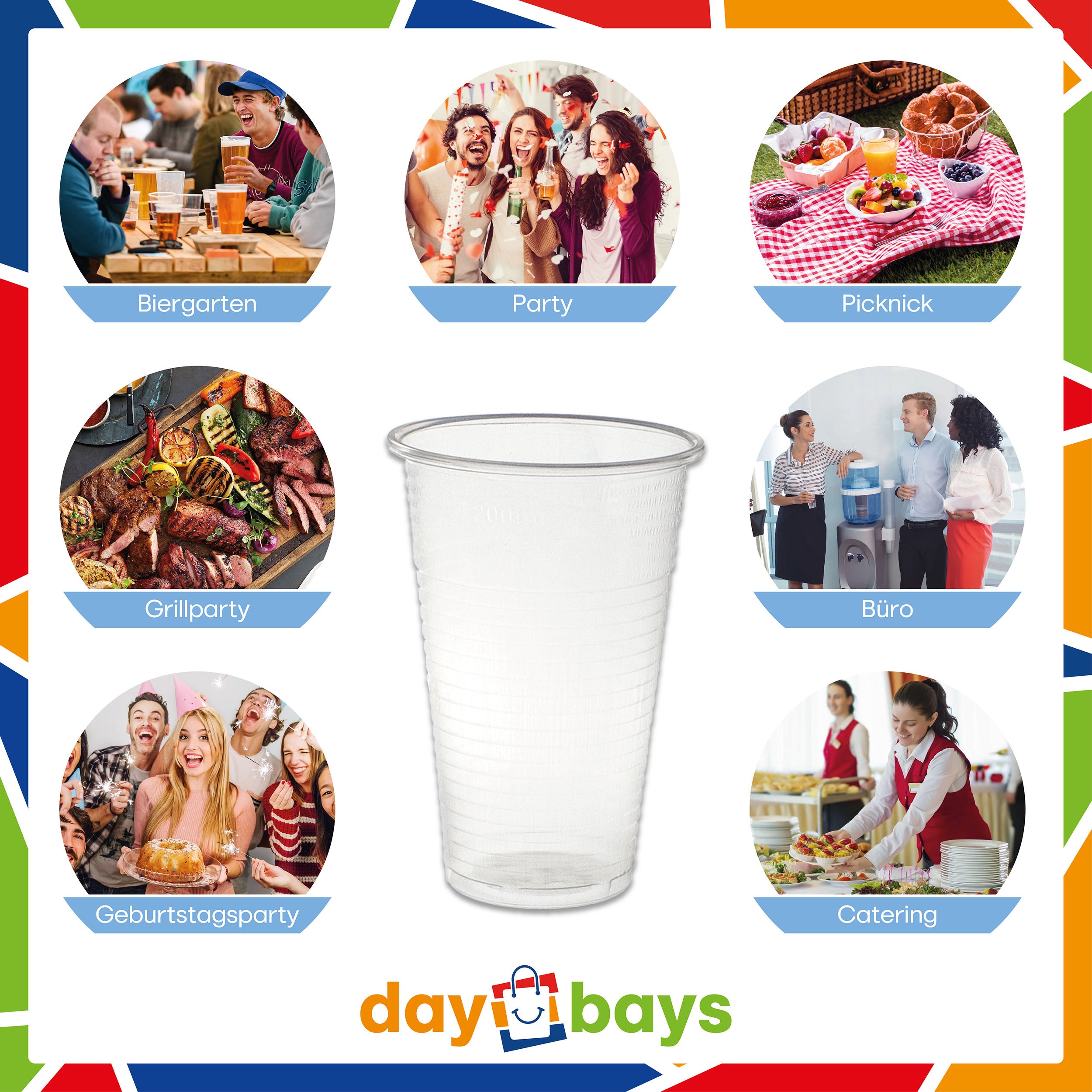 DayBays Trinkbecher 300ml Ø8cm Plastikbecher 0,3L transparent PP