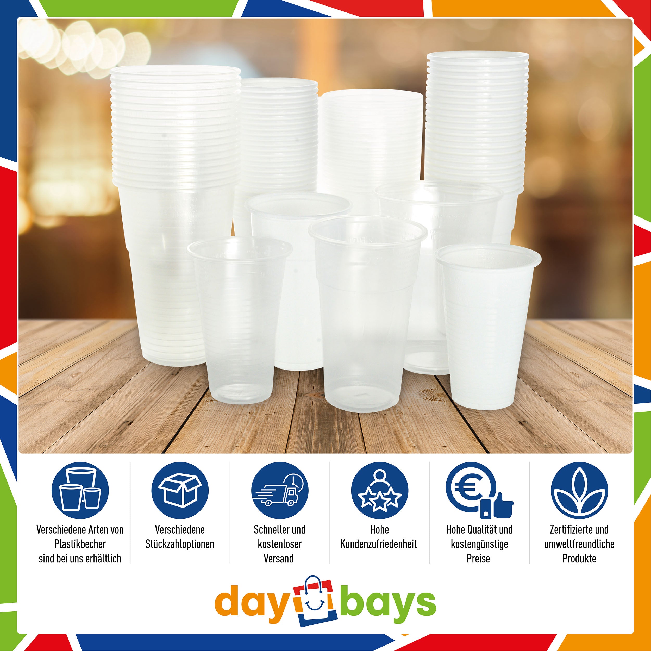 DayBays Trinkbecher 300ml Ø8cm Plastikbecher 0,3L transparent PP