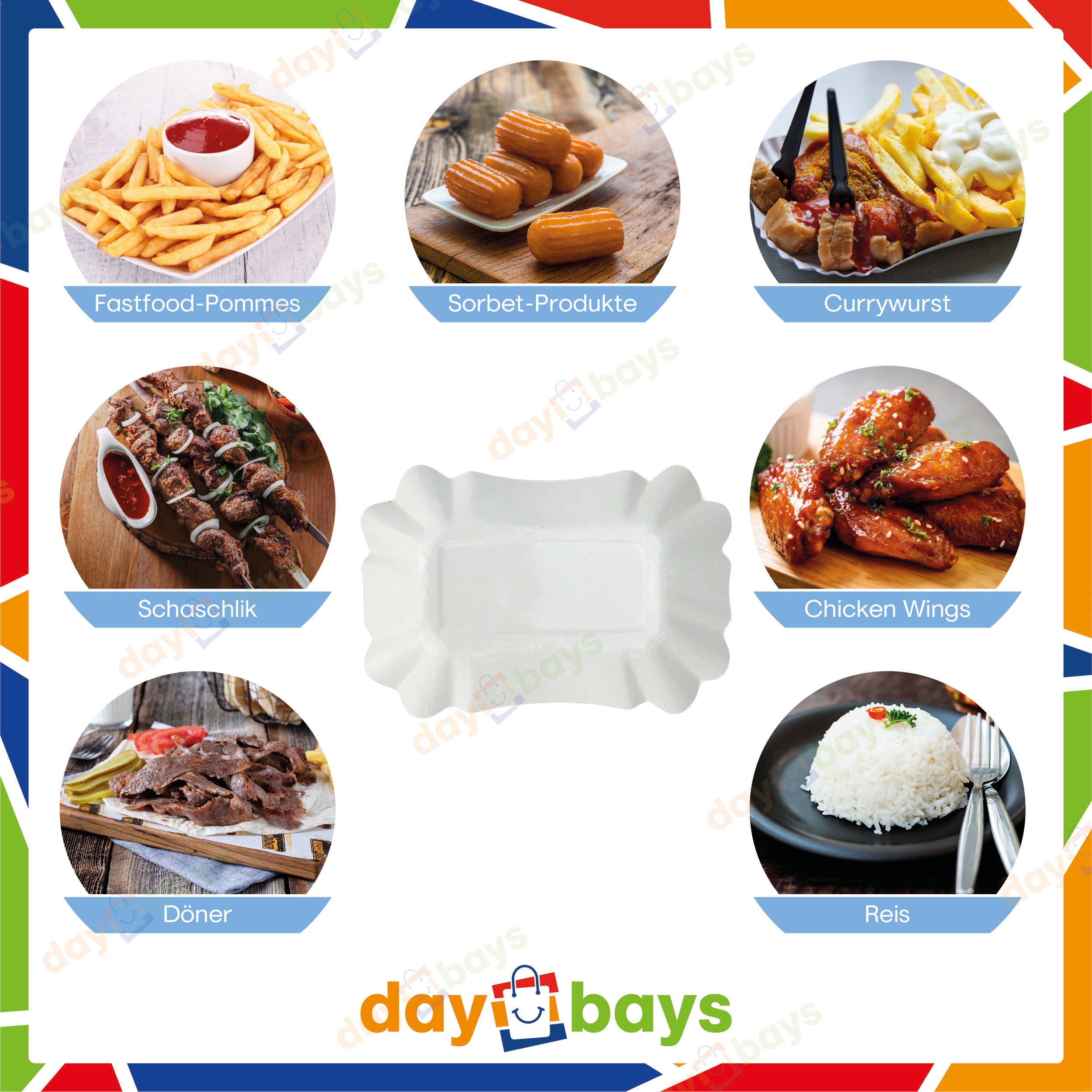 DayBays Pommes-Schalen KU60 ca. 15x23x2 cm laminiert weiß ohne Beschichtung